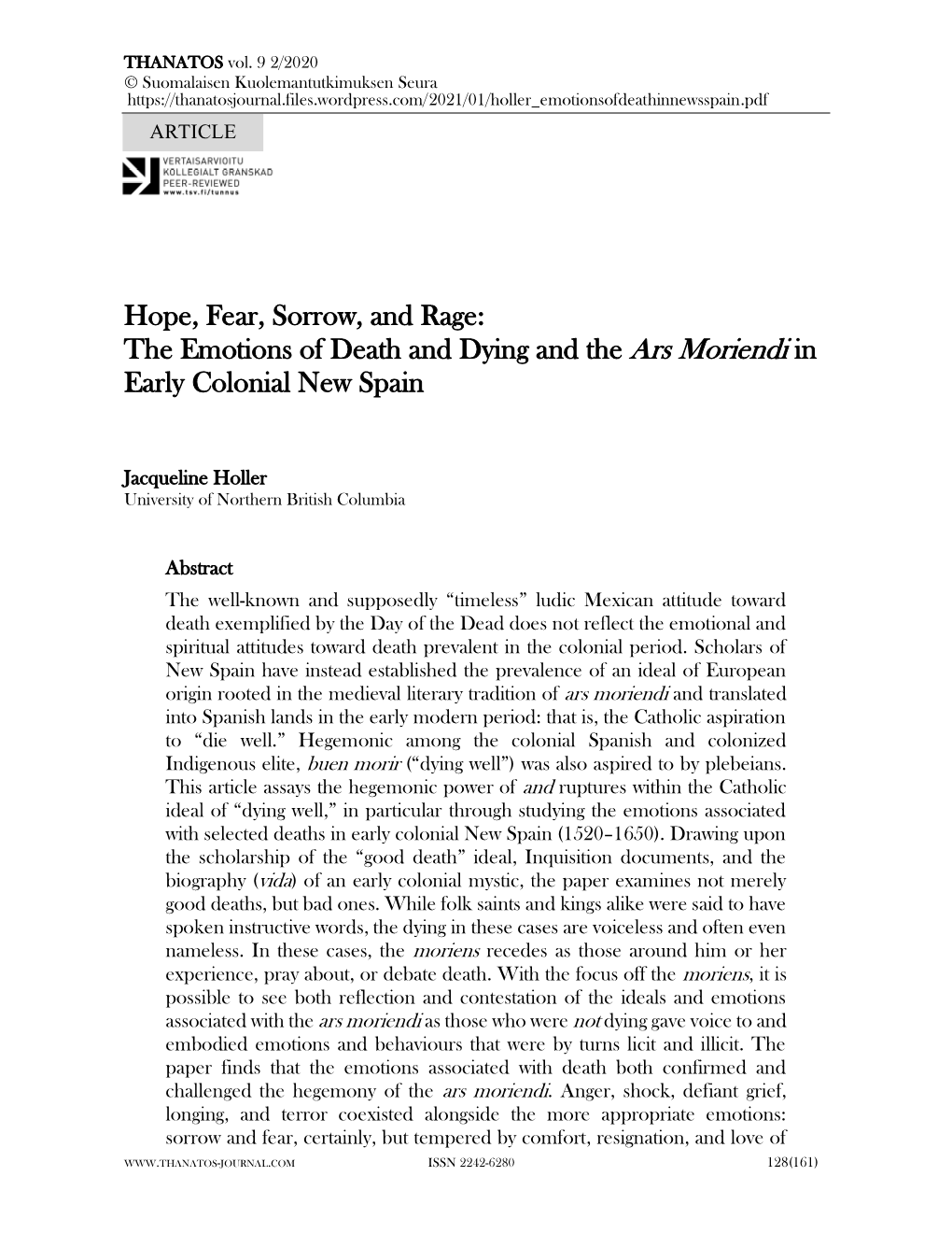 Hope, Fear, Sorrow, and Rage: the Emotions of Death and Dying and the Ars Moriendi in Early Colonial New Spain