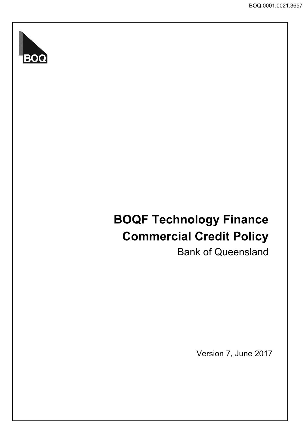 BOQF Technology Finance Commercial Credit Policy Bank of Queensland