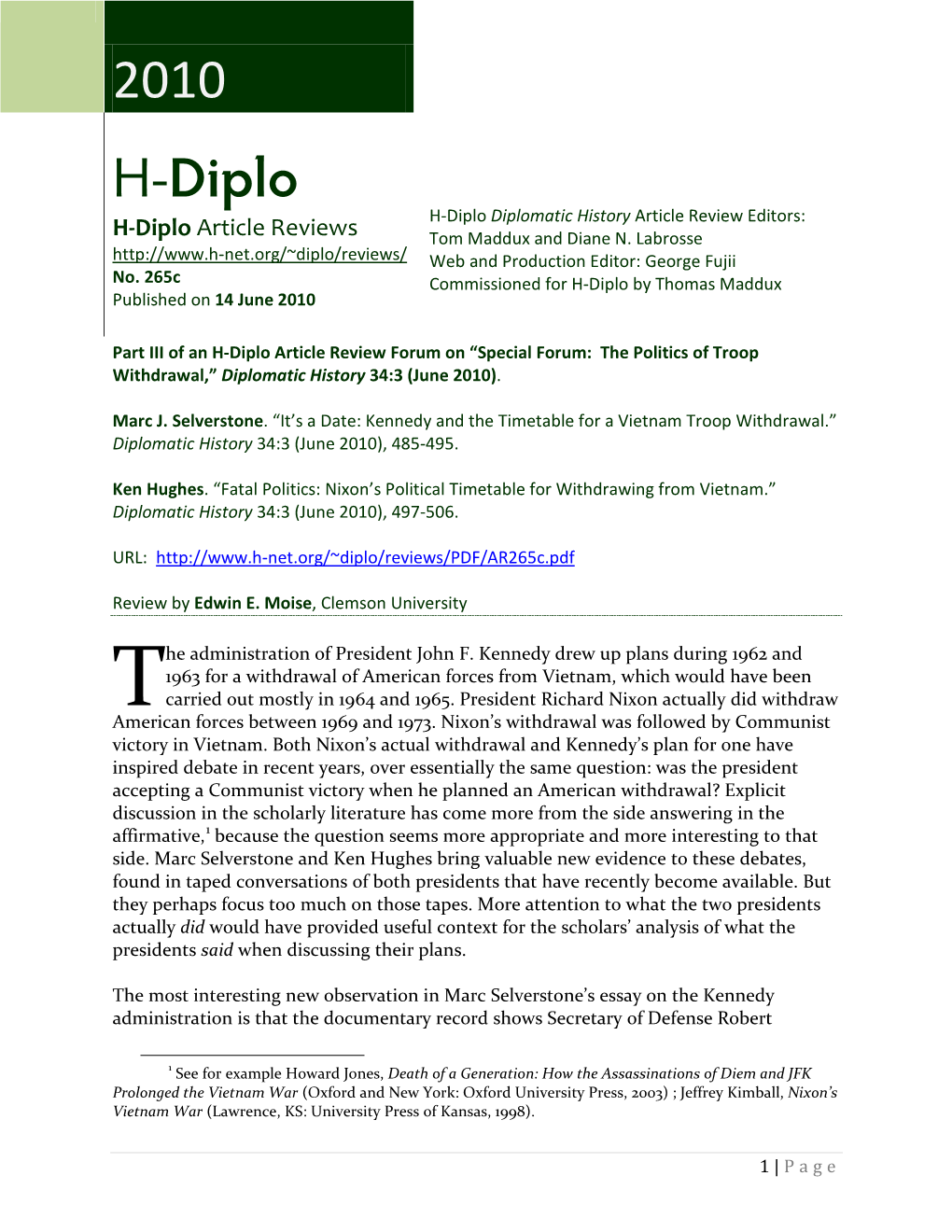 H-Diplo Article Review No. 265C