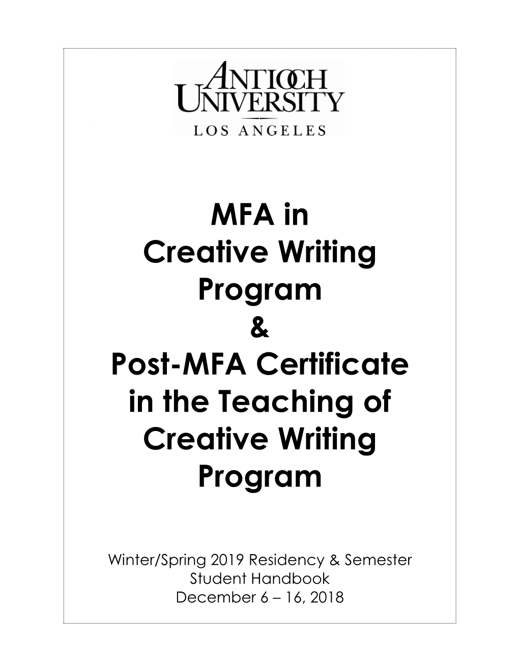 MFA in Creative Writing Program & Post-MFA