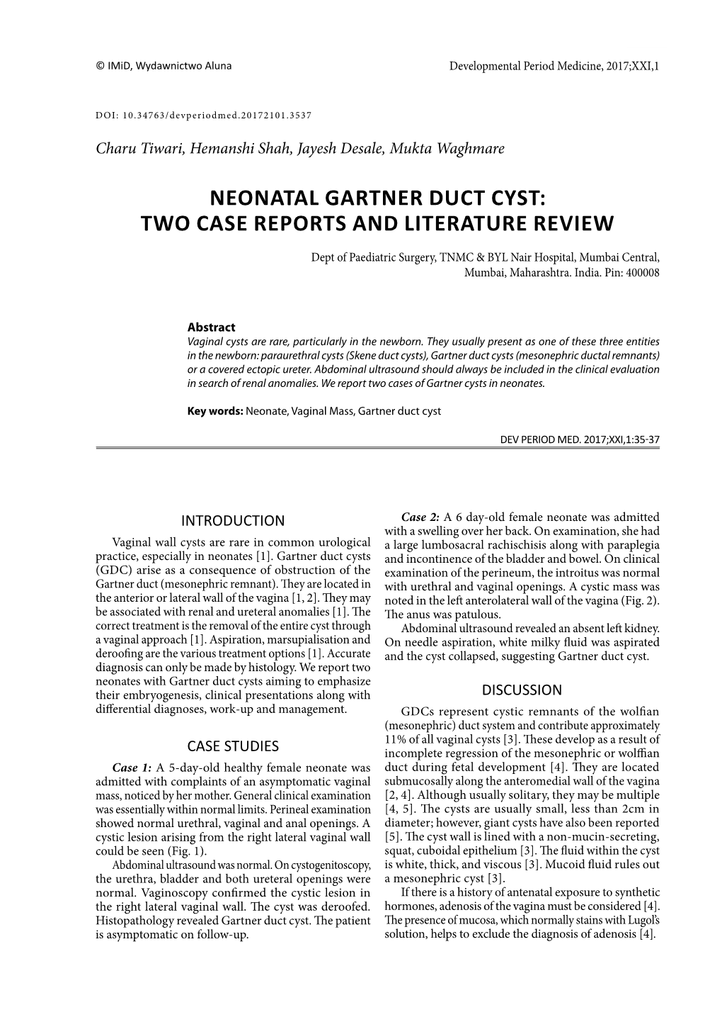 Neonatal Gartner Duct Cyst: Two Case Reports and Literature Review