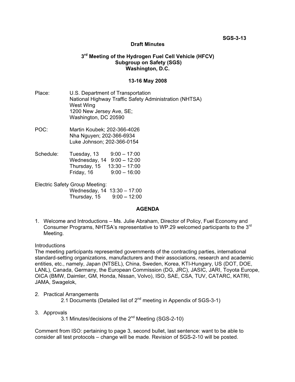 SGS-3-13 Draft Minutes 3Rd Meeting of the Hydrogen Fuel Cell Vehicle