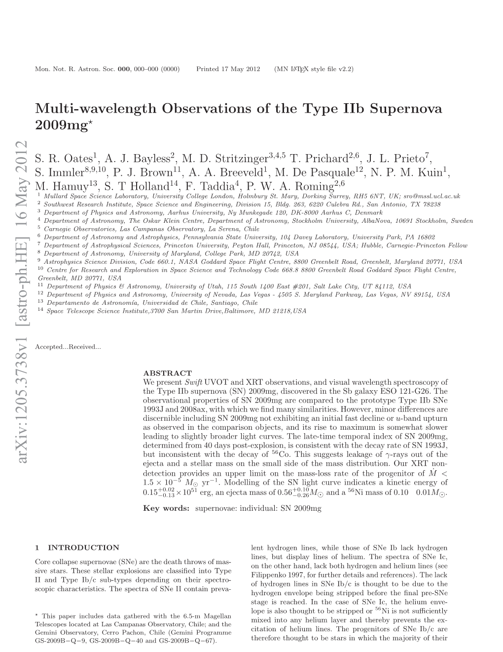 Arxiv:1205.3738V1 [Astro-Ph.HE] 16 May 2012 O.Nt .Ato.Soc