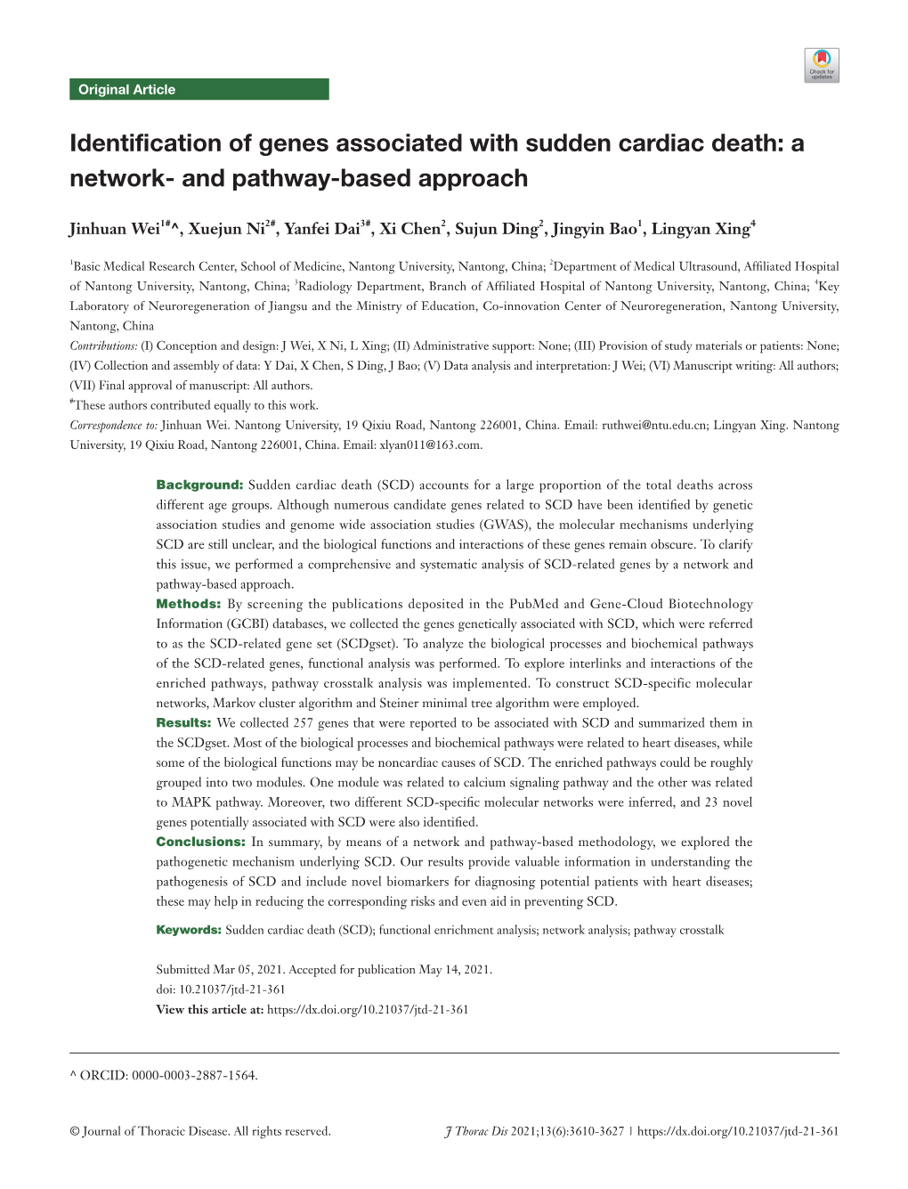 Identification of Genes Associated with Sudden Cardiac Death: a Network- and Pathway-Based Approach