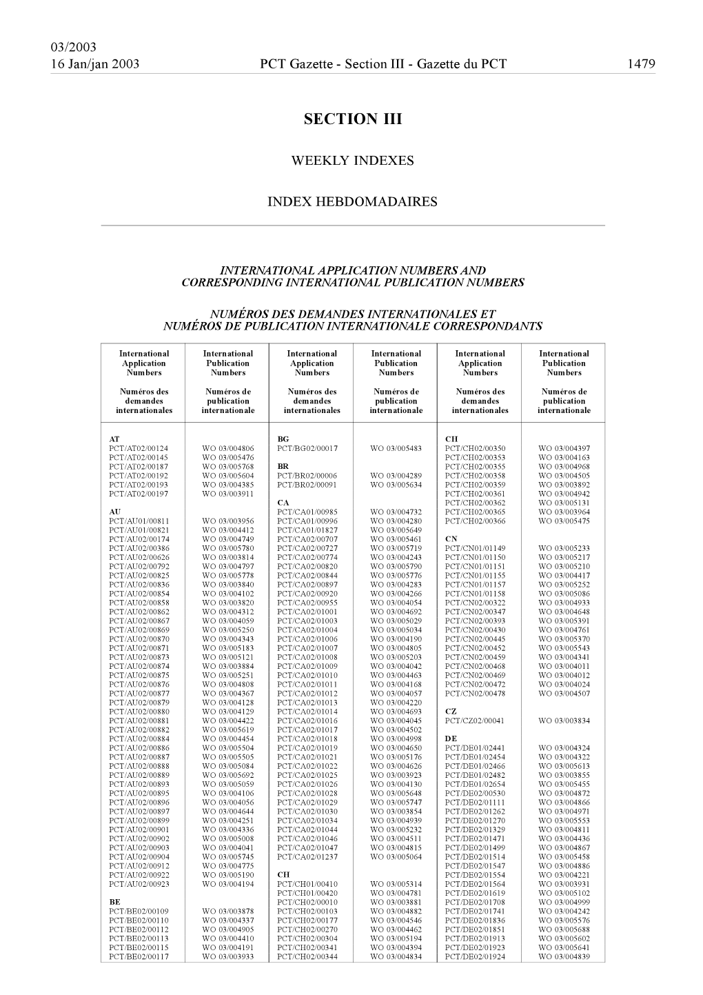 PCT Gazette, Weekly Issue No. 3, 2003