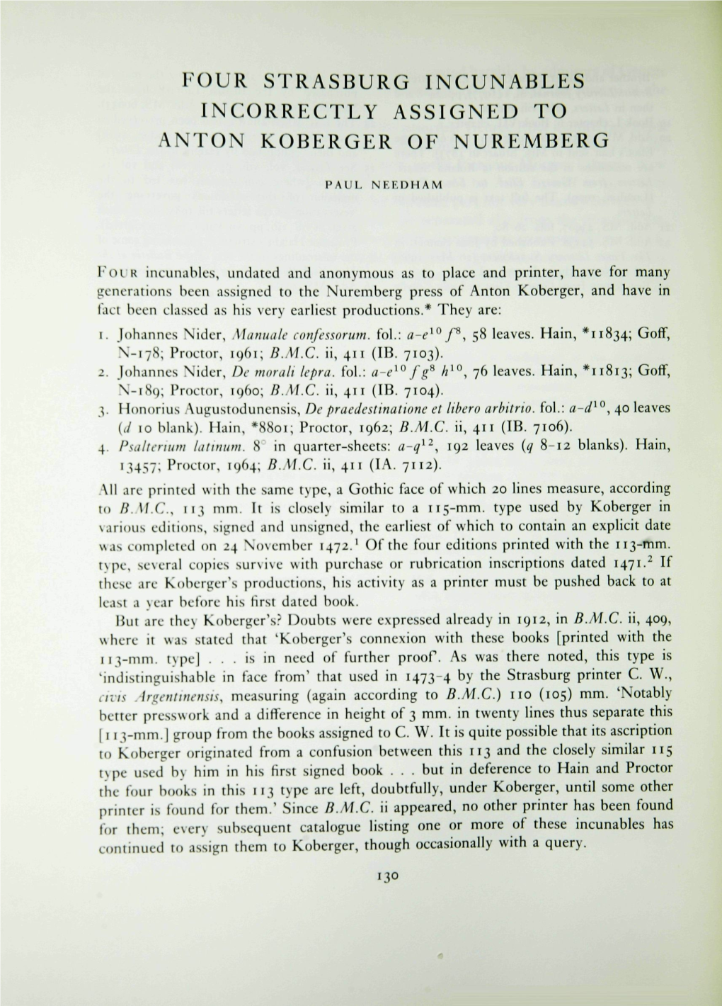 Four Strasburg Incunables Incorrectly Assigned to Anton Koberger of Nuremberg