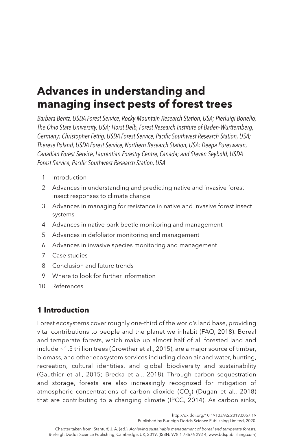 Advances in Understanding and Managing Insect Pests of Forest Trees