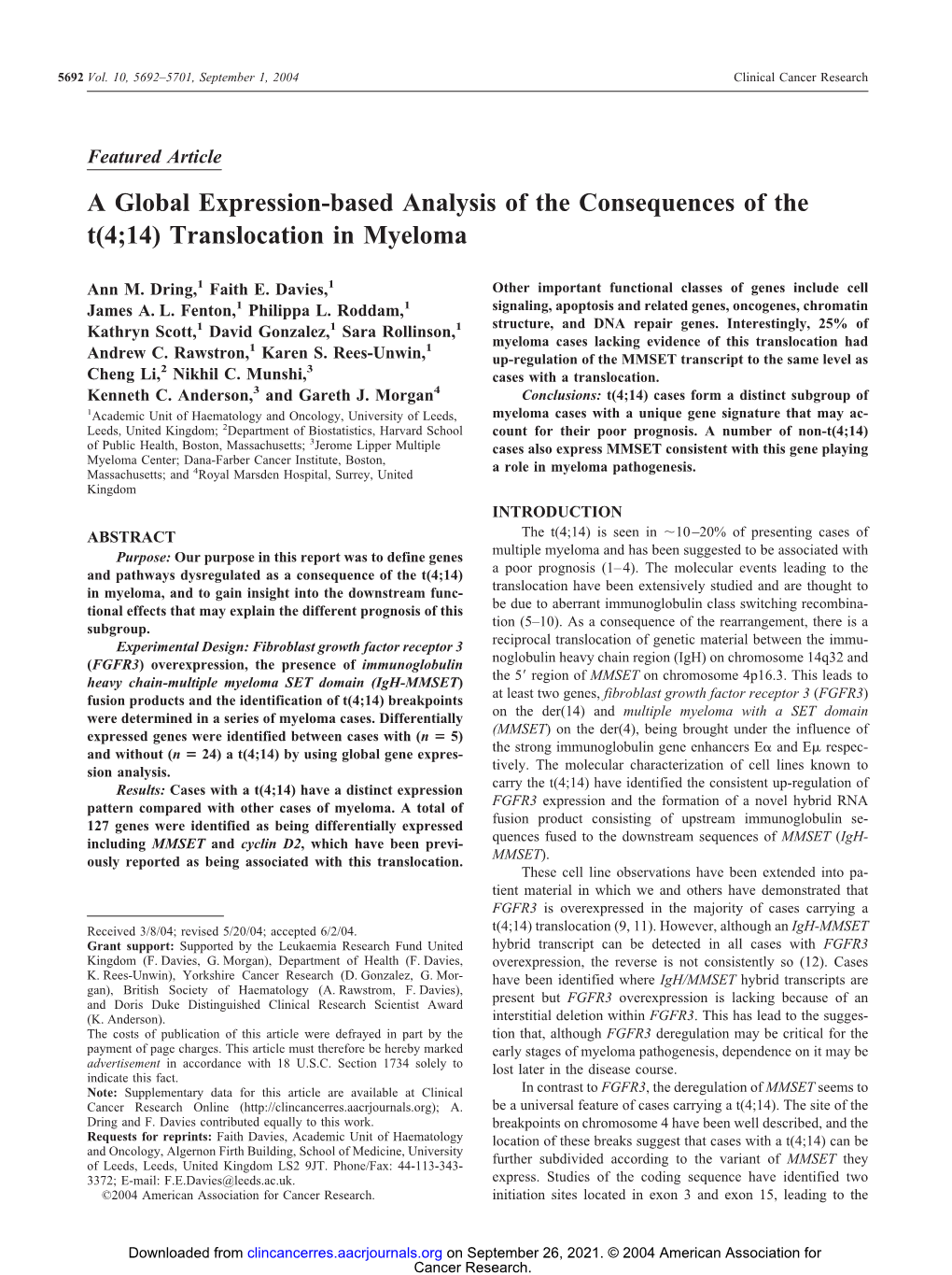 Translocation in Myeloma