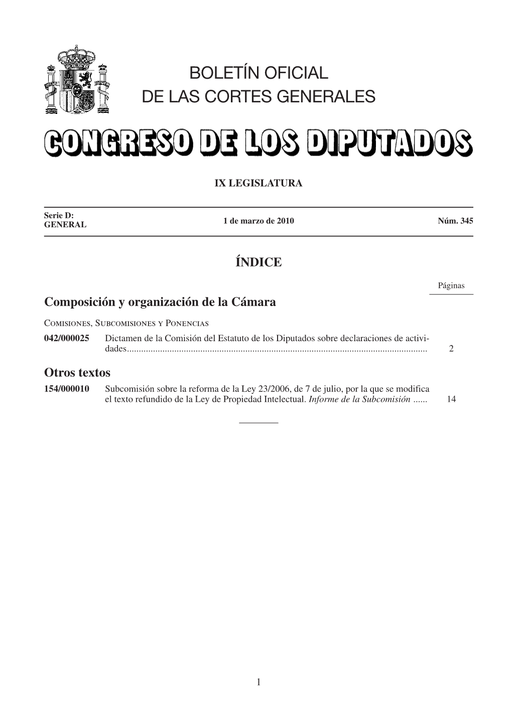 Boletín Oficial De Las Cortes Generales