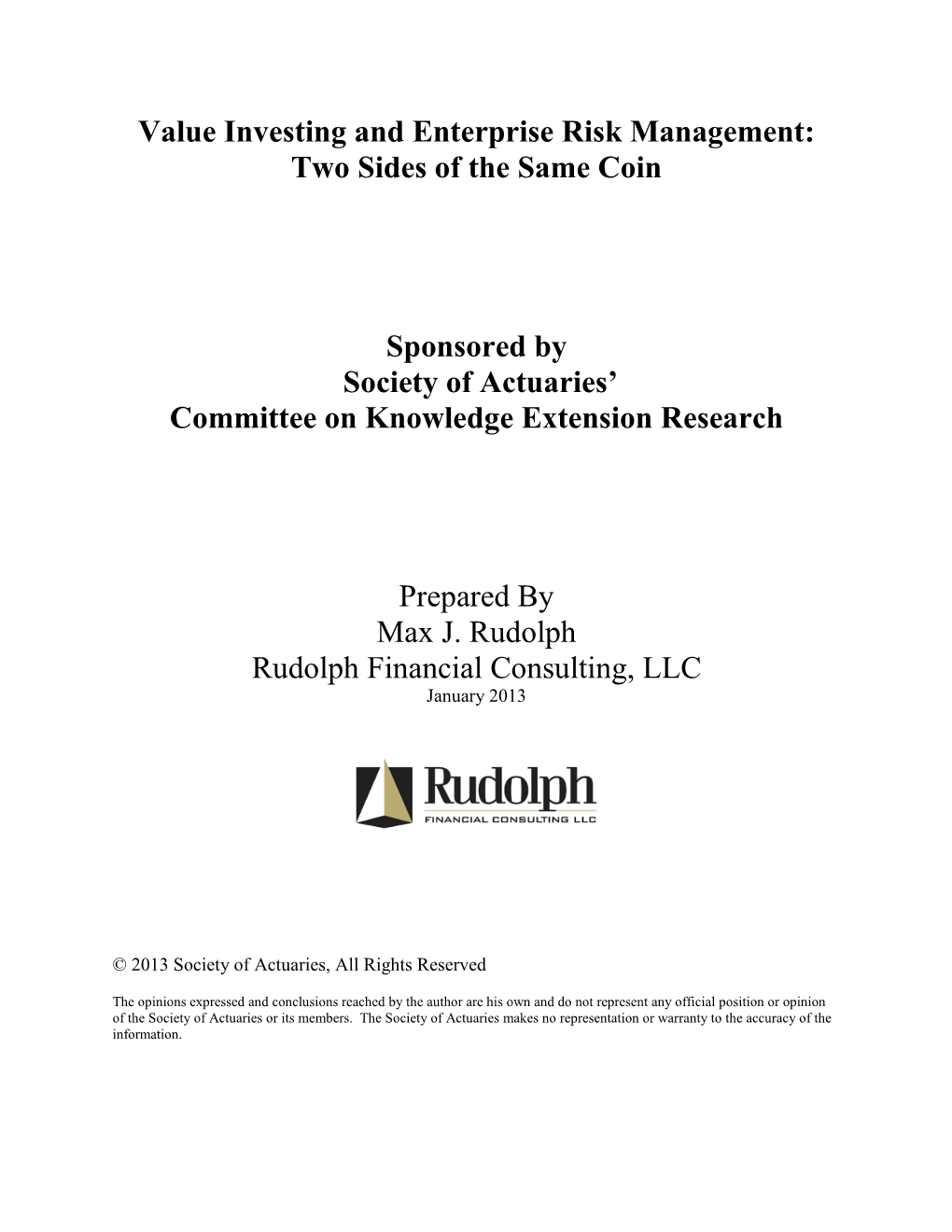 Value Investing and Enterprise Risk Management: Two Sides of the Same Coin