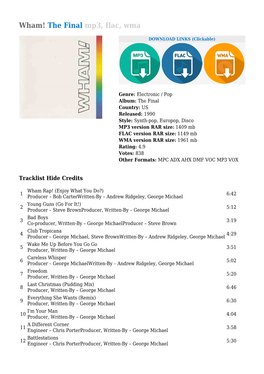 Wham! the Final Mp3, Flac, Wma