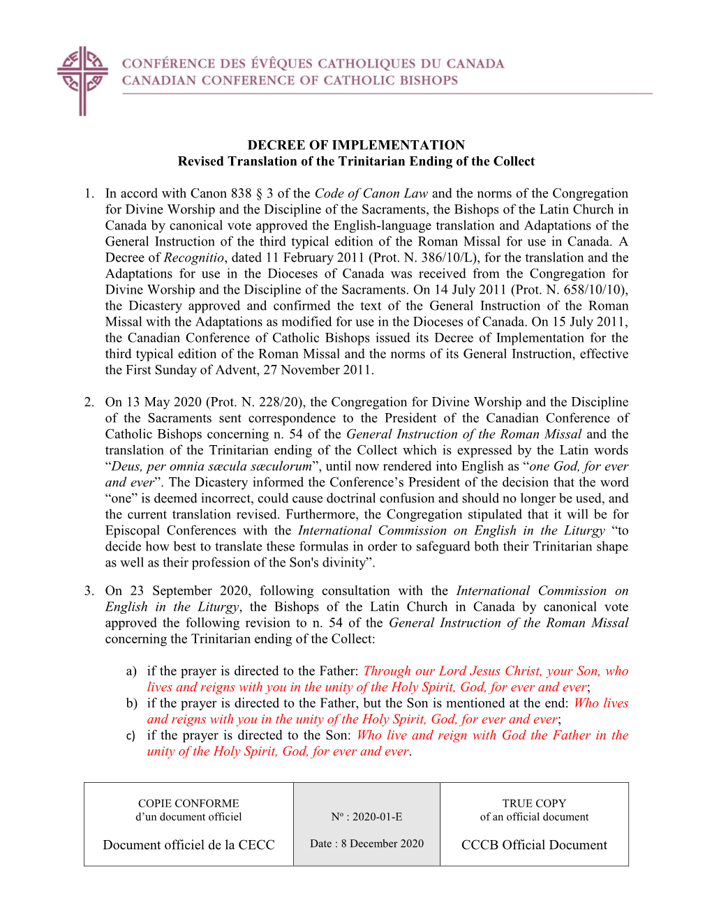 Document Officiel De La CECC CCCB Official Document DECREE OF