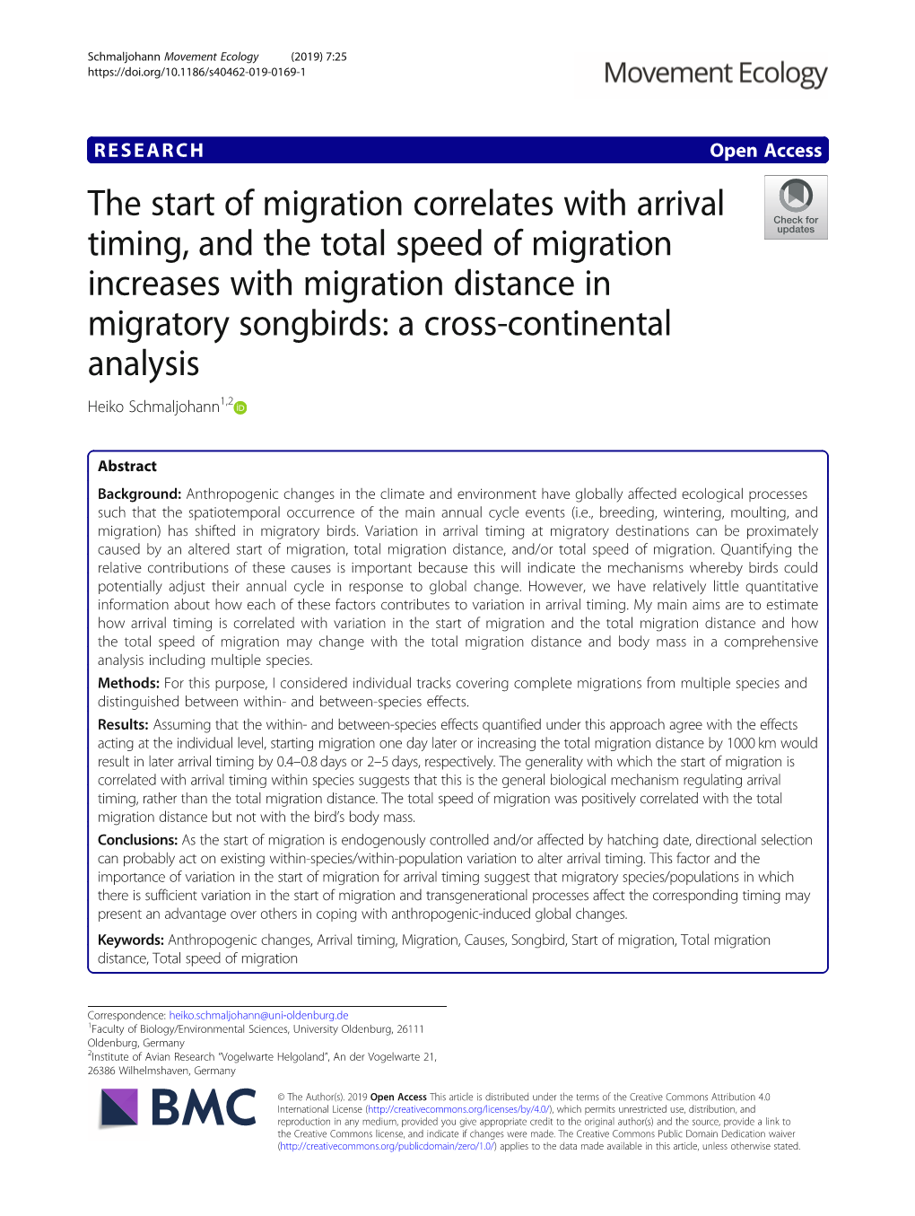 The Start of Migration Correlates with Arrival Timing, and the Total Speed Of