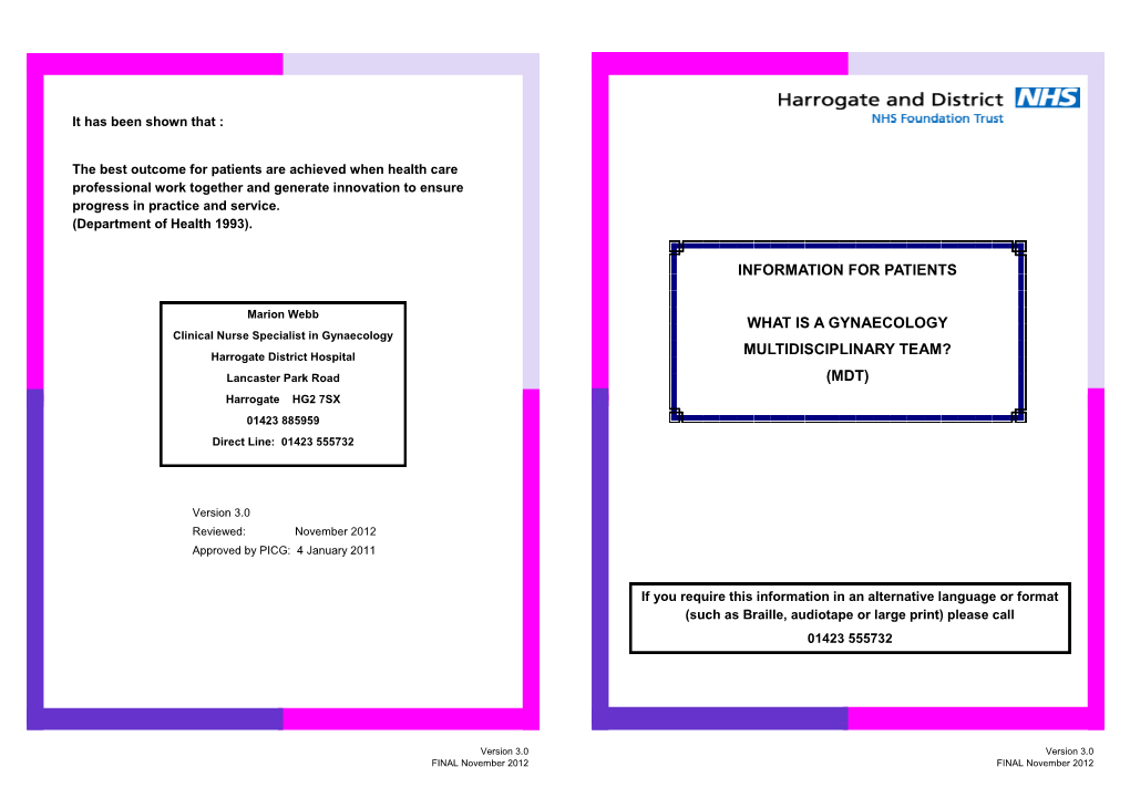 Gynaecology Oncology Multi-Disciplinary Team