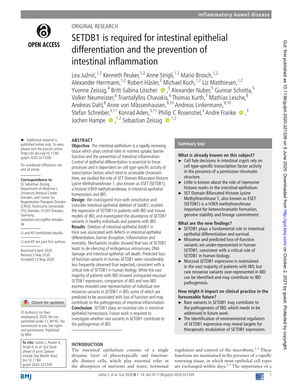 SETDB1 Is Required for Intestinal Epithelial Differentiation And