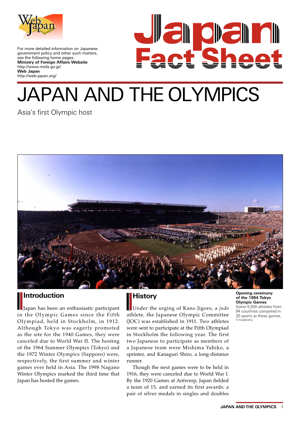 JAPAN and the OLYMPICS Asia’S First Olympic Host