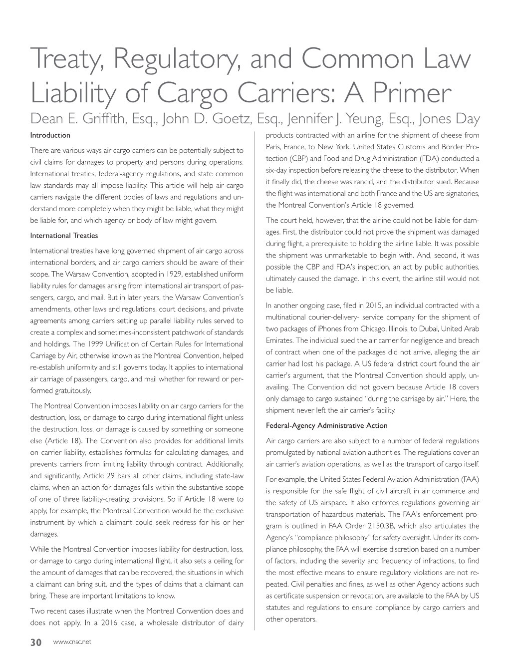 Treaty, Regulatory, and Common Law Liability of Cargo Carriers: a Primer Dean E