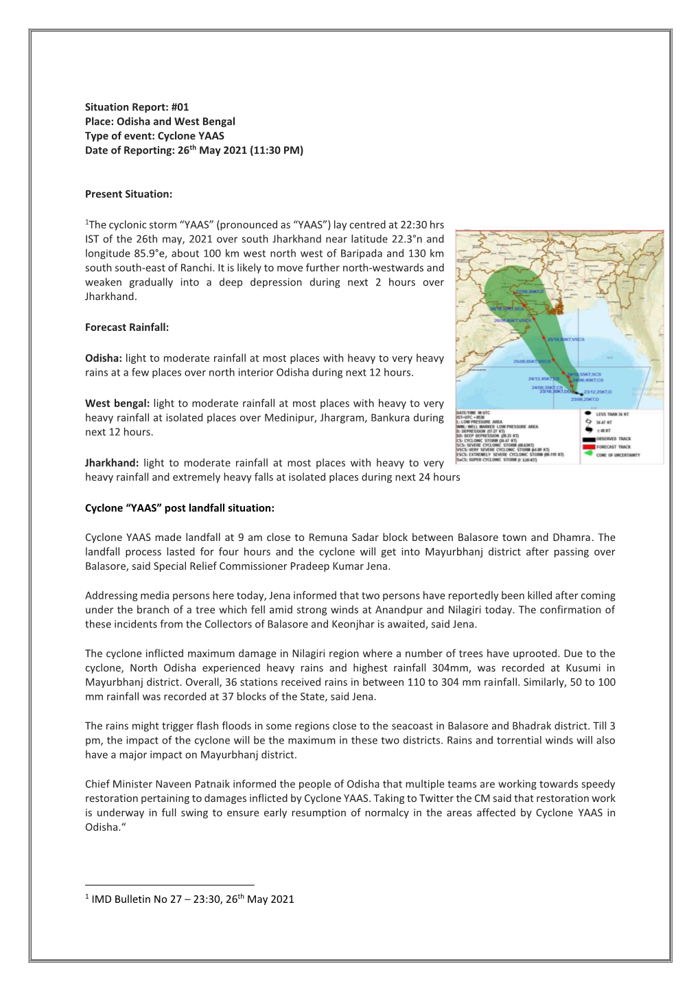 Cyclone YAAS Situation Report