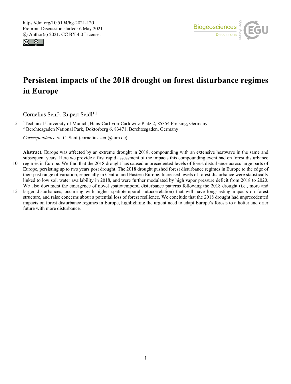 Persistent Impacts of the 2018 Drought on Forest Disturbance Regimes in Europe