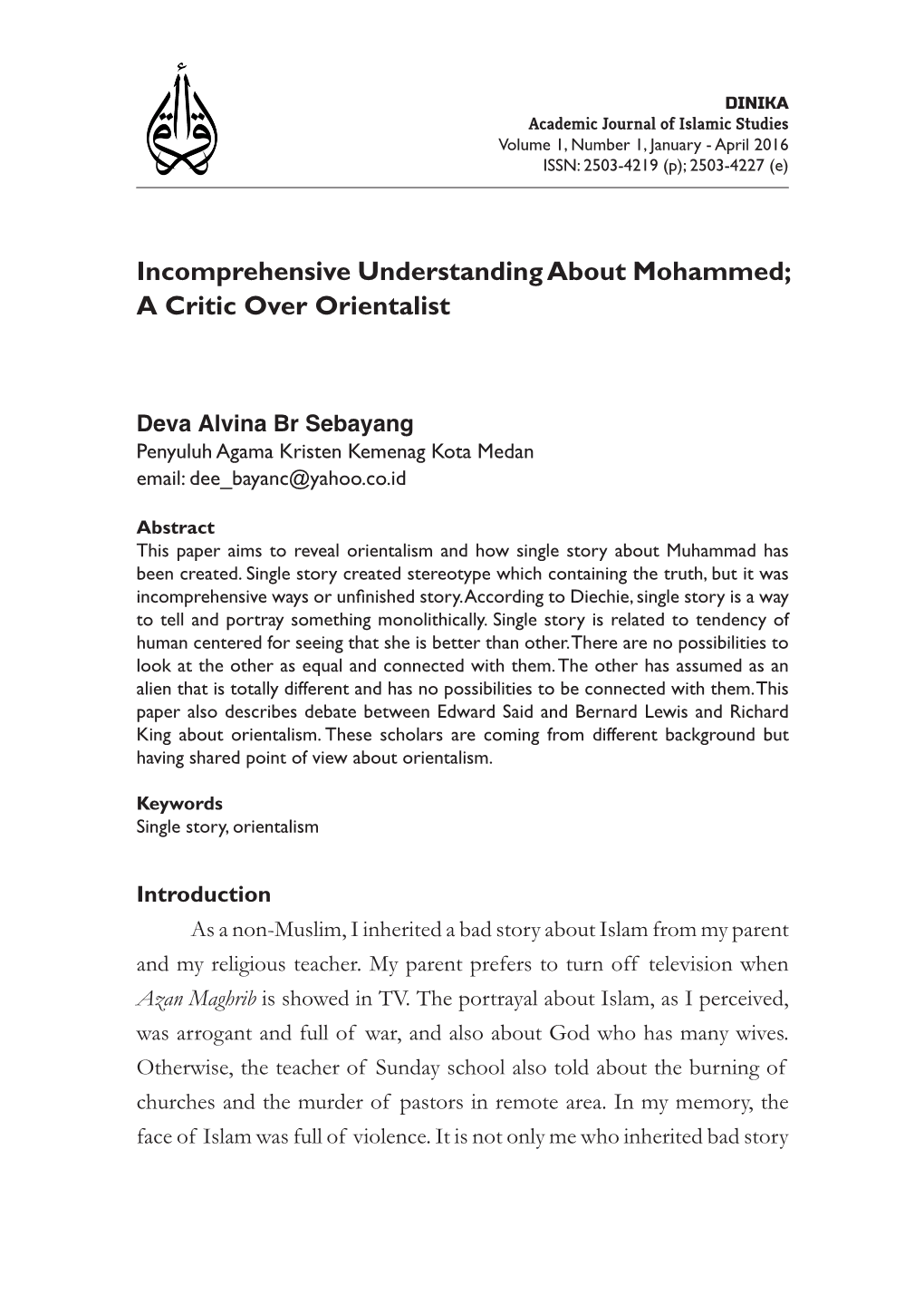 Incomprehensive Understanding About Mohammed; a Critic Over Orientalist