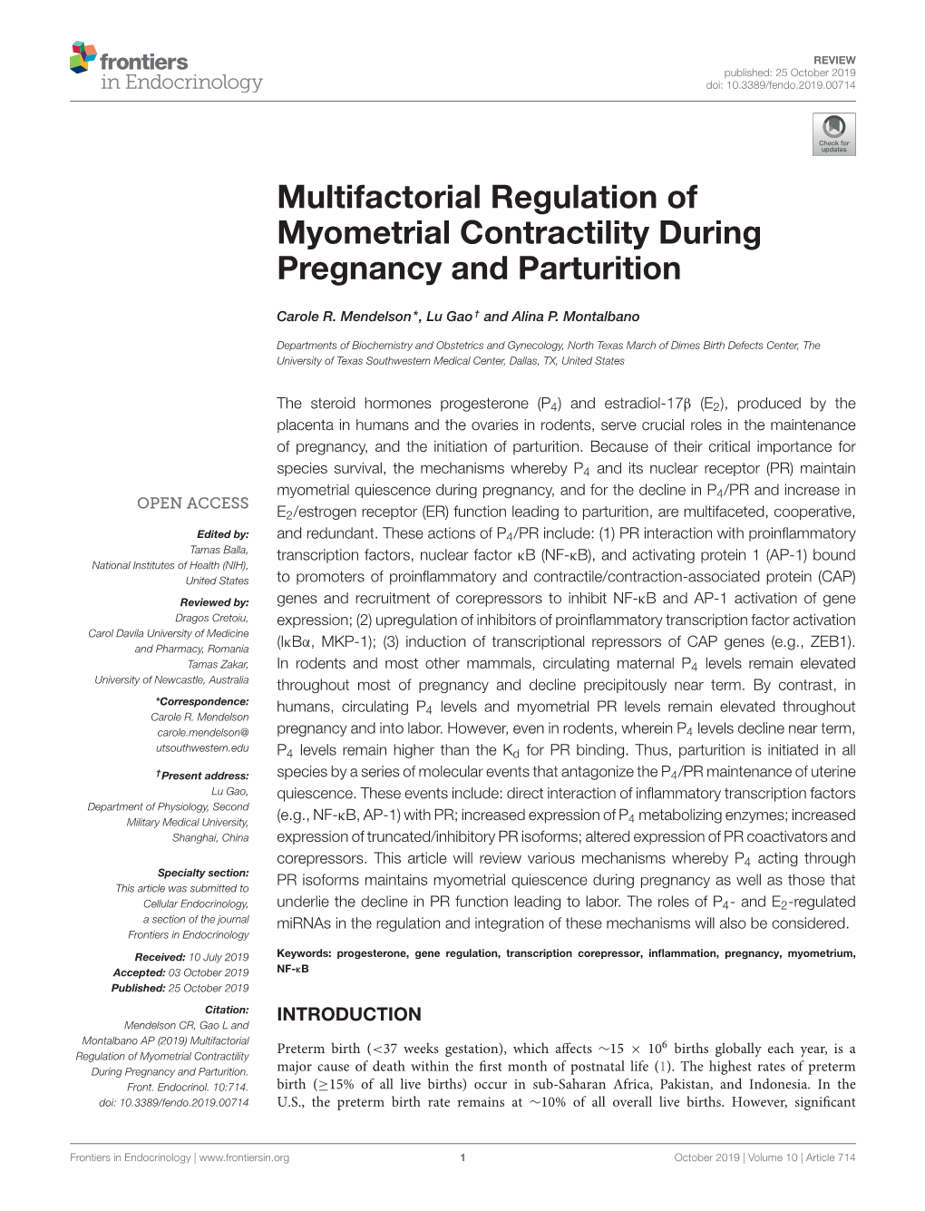 Multifactorial Regulation of Myometrial Contractility During Pregnancy and Parturition