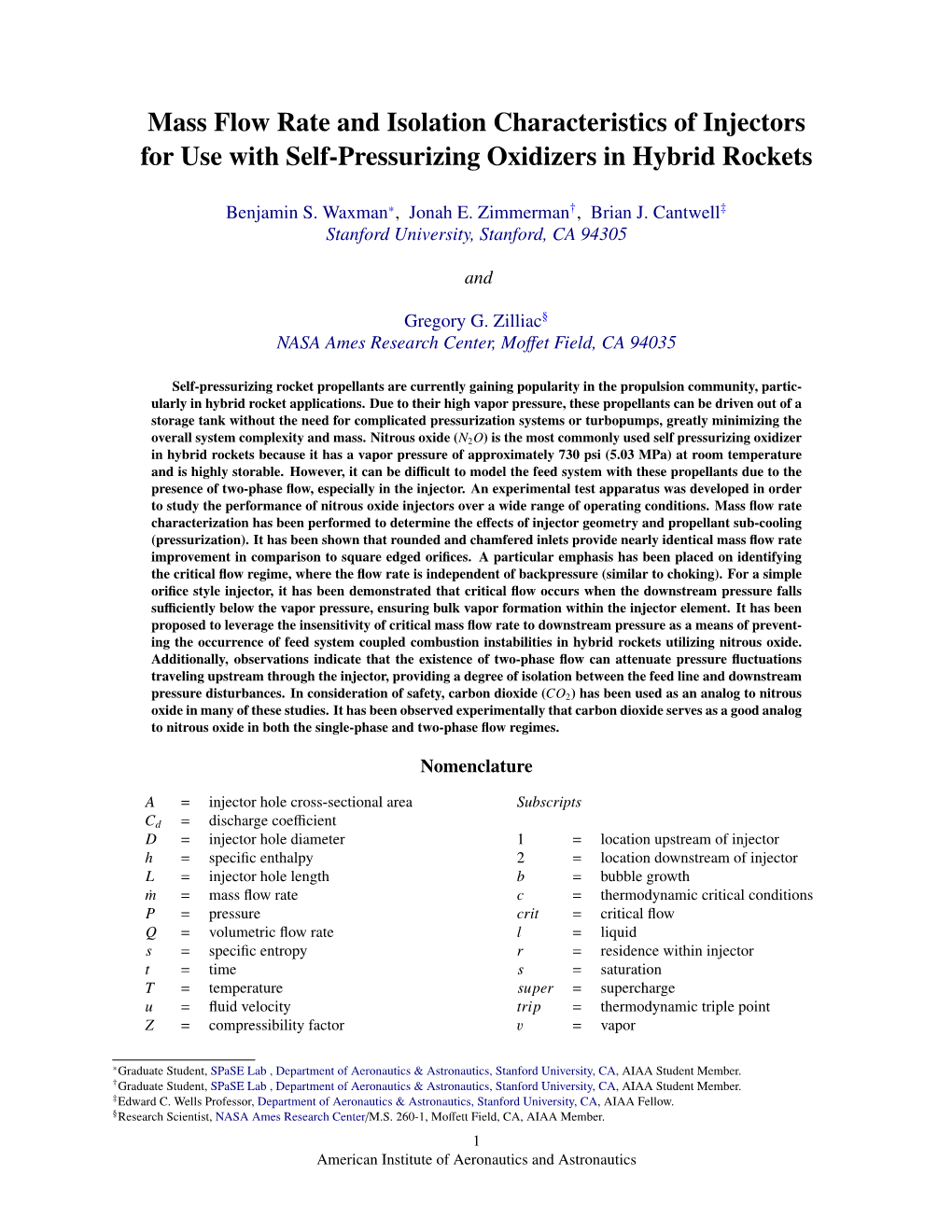 Mass Flow Rate and Isolation Characteristics of Injectors for Use with Self-Pressurizing Oxidizers in Hybrid Rockets