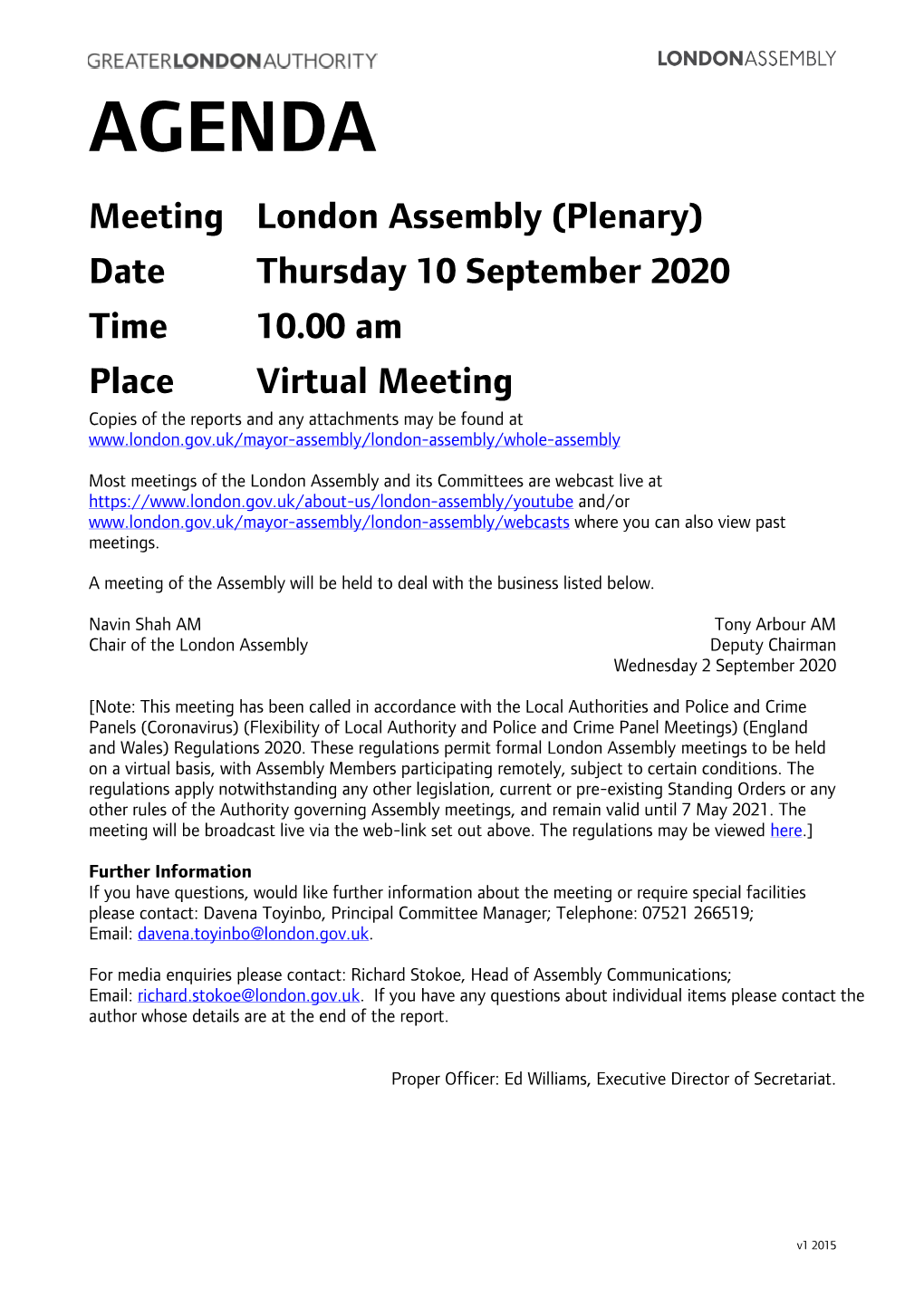 Public Pack)Agenda Document for London Assembly (Plenary