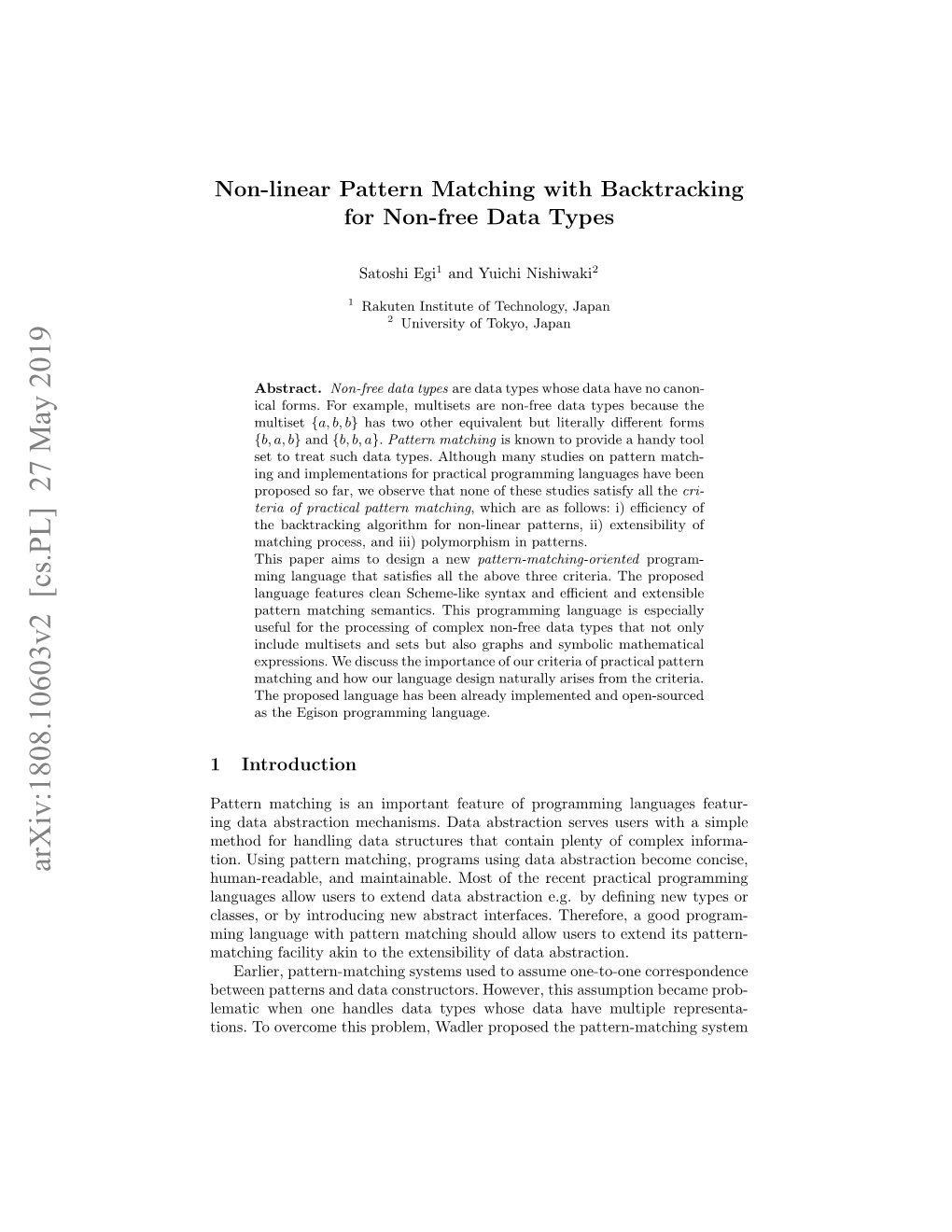 Non-Linear Pattern Matching with Backtracking for Non-Free Data Types