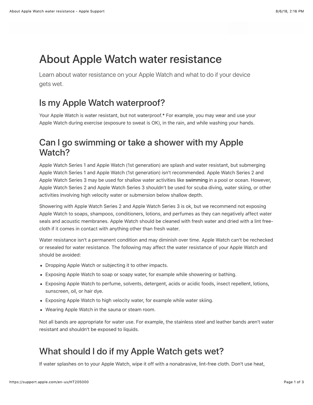 About Apple Watch Water Resistance - Apple Support 8/6/18, 2:16 PM