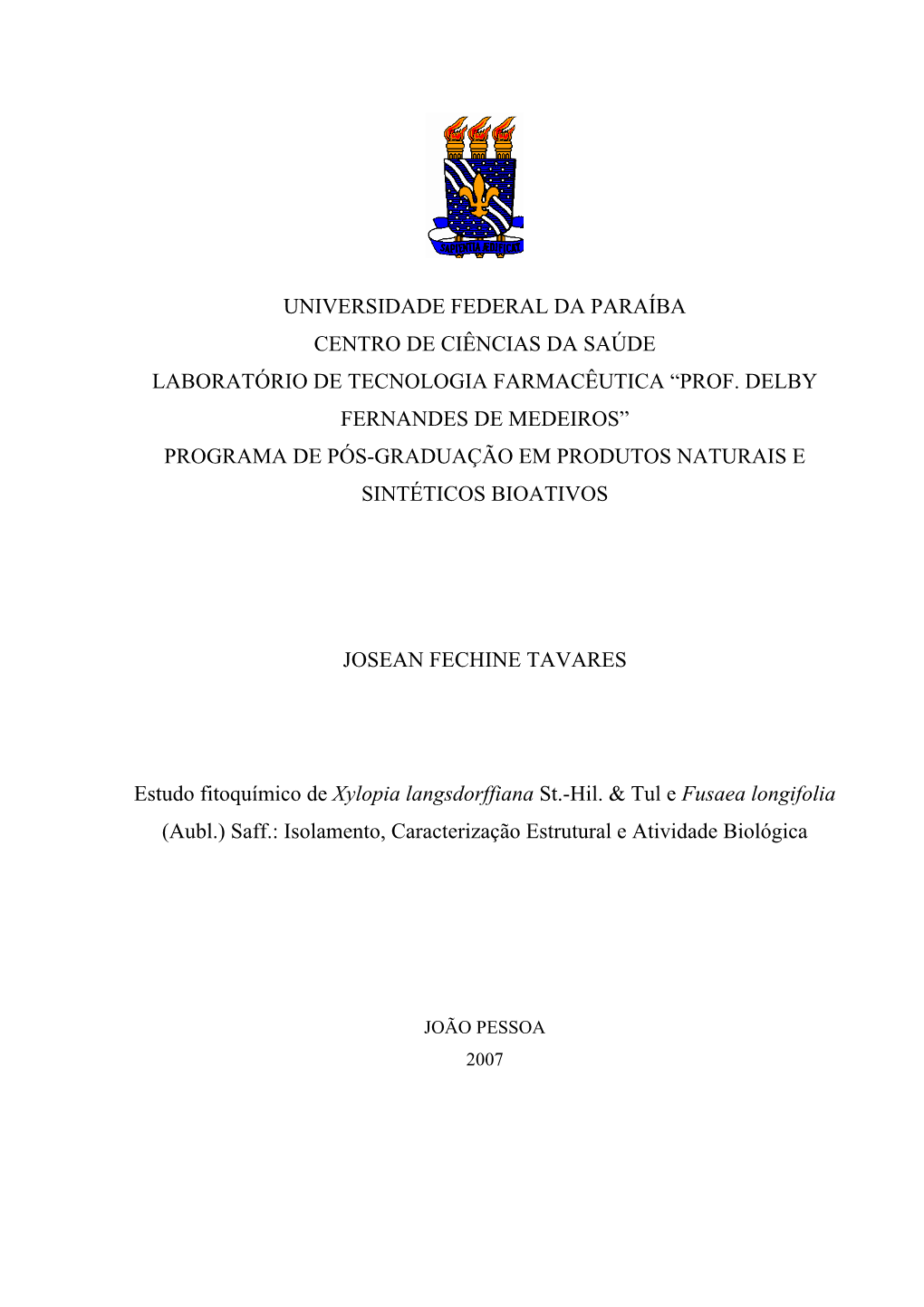 Universidade Federal Da Paraíba Centro De Ciências Da Saúde Laboratório De Tecnologia Farmacêutica “Prof