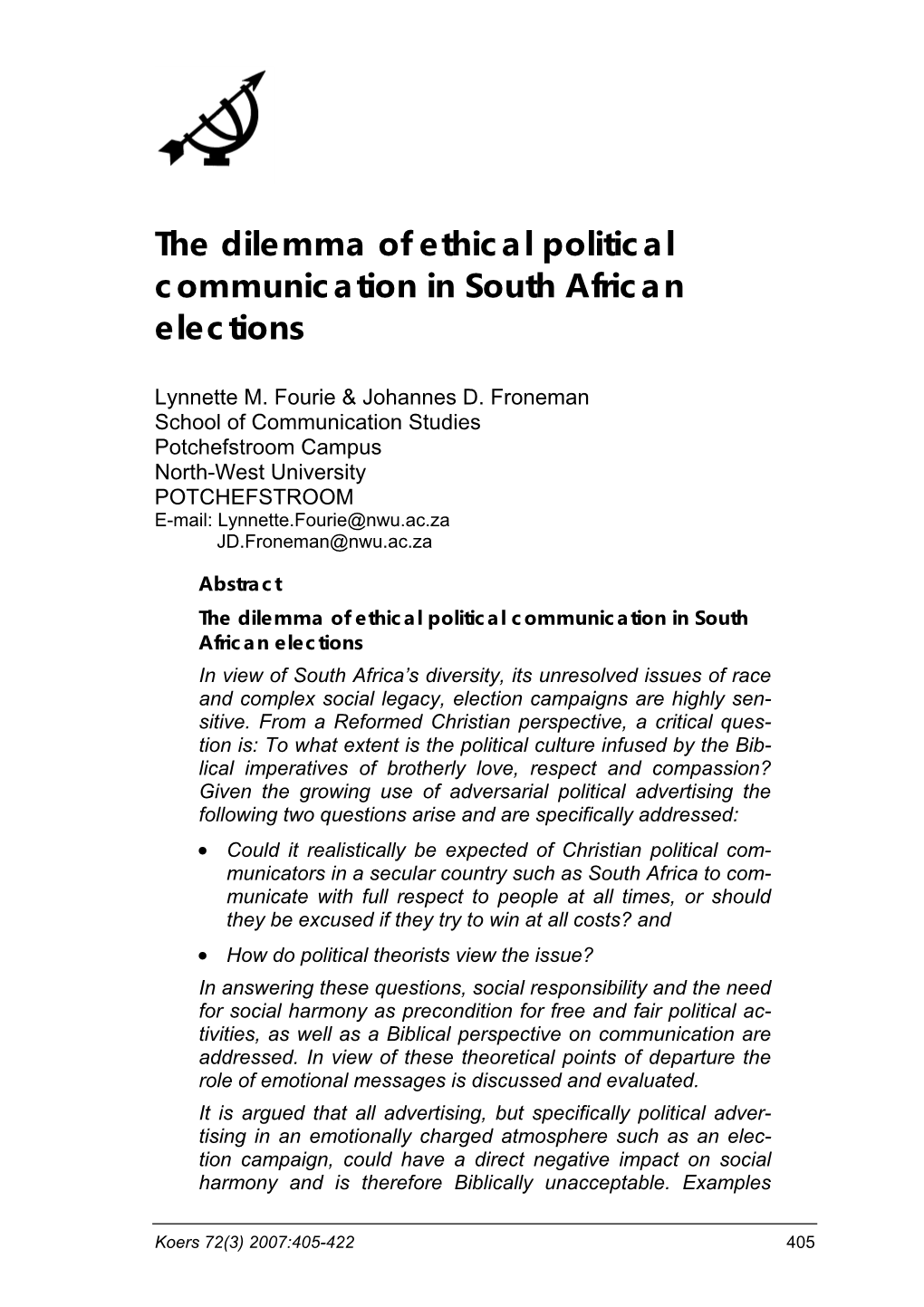 The Dilemma of Ethical Political Communication in South African Elections