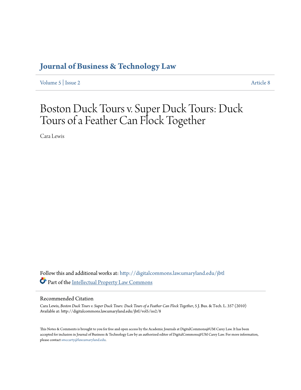 Boston Duck Tours V. Super Duck Tours: Duck Tours of a Feather Can Flock Together Cara Lewis