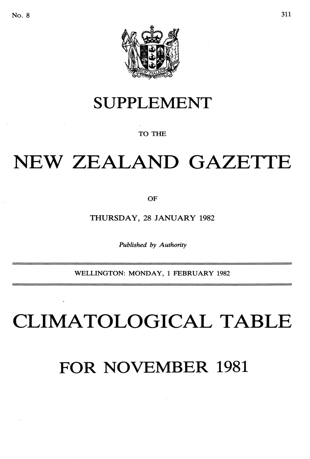 New Zealand Gazette Climatological Table