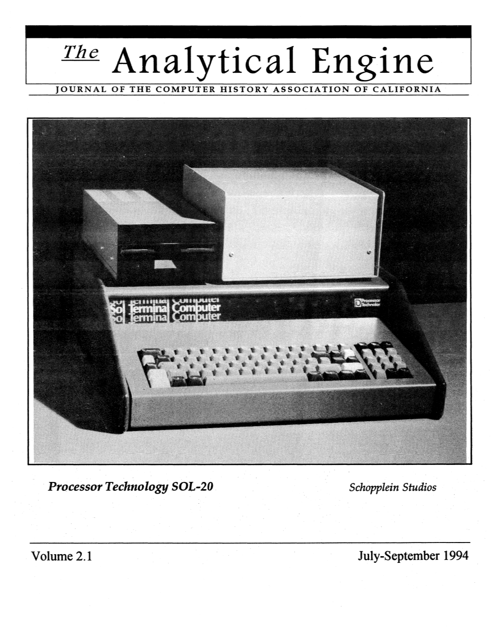 Analytical Engine JOURNAL of the COMPUTER HISTORY ASSOCIATION of CALIFORNIA