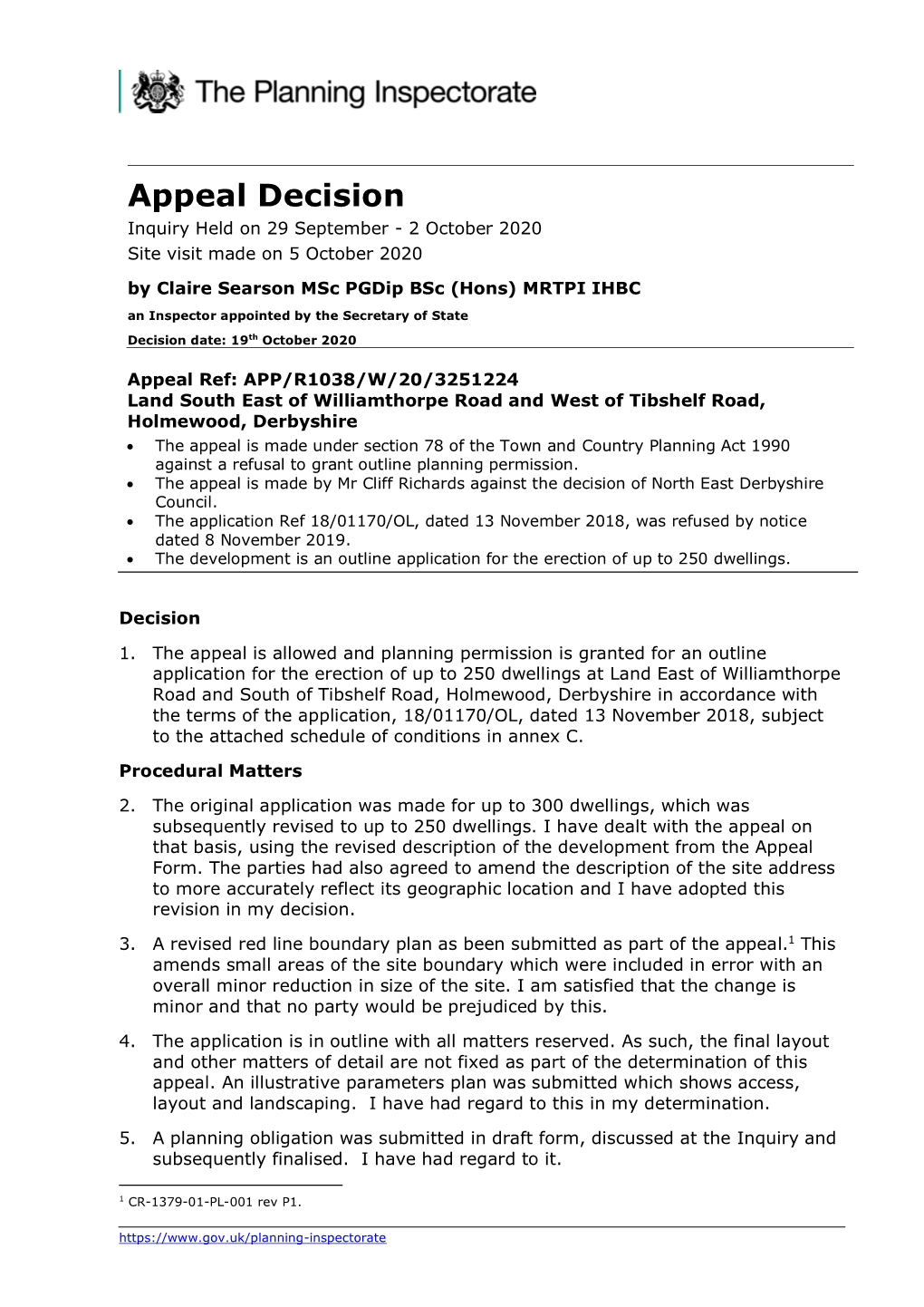 Appeal Decision Inquiry Held on 29 September - 2 October 2020 Site Visit Made on 5 October 2020