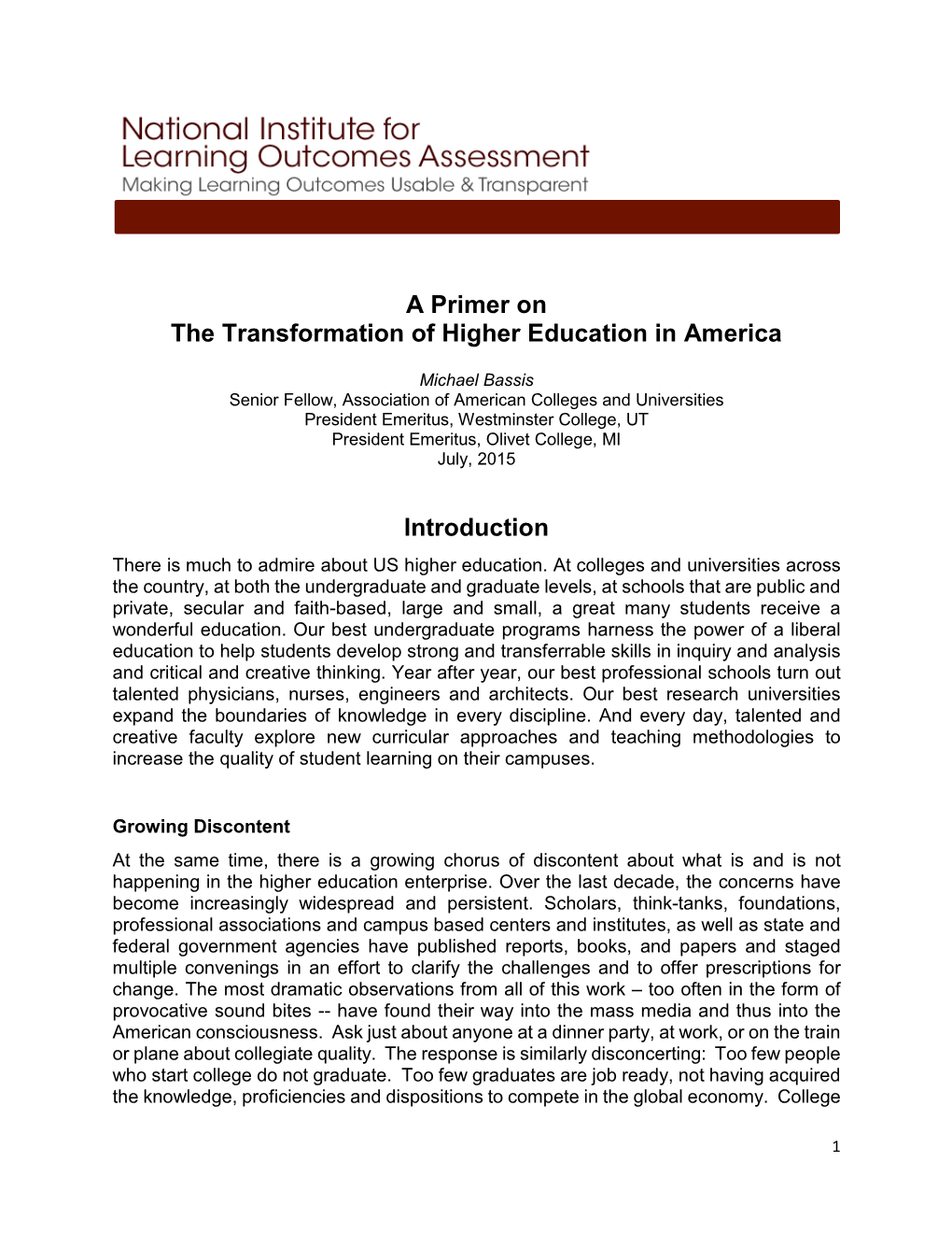 A Primer on the Transformation of Higher Education in America