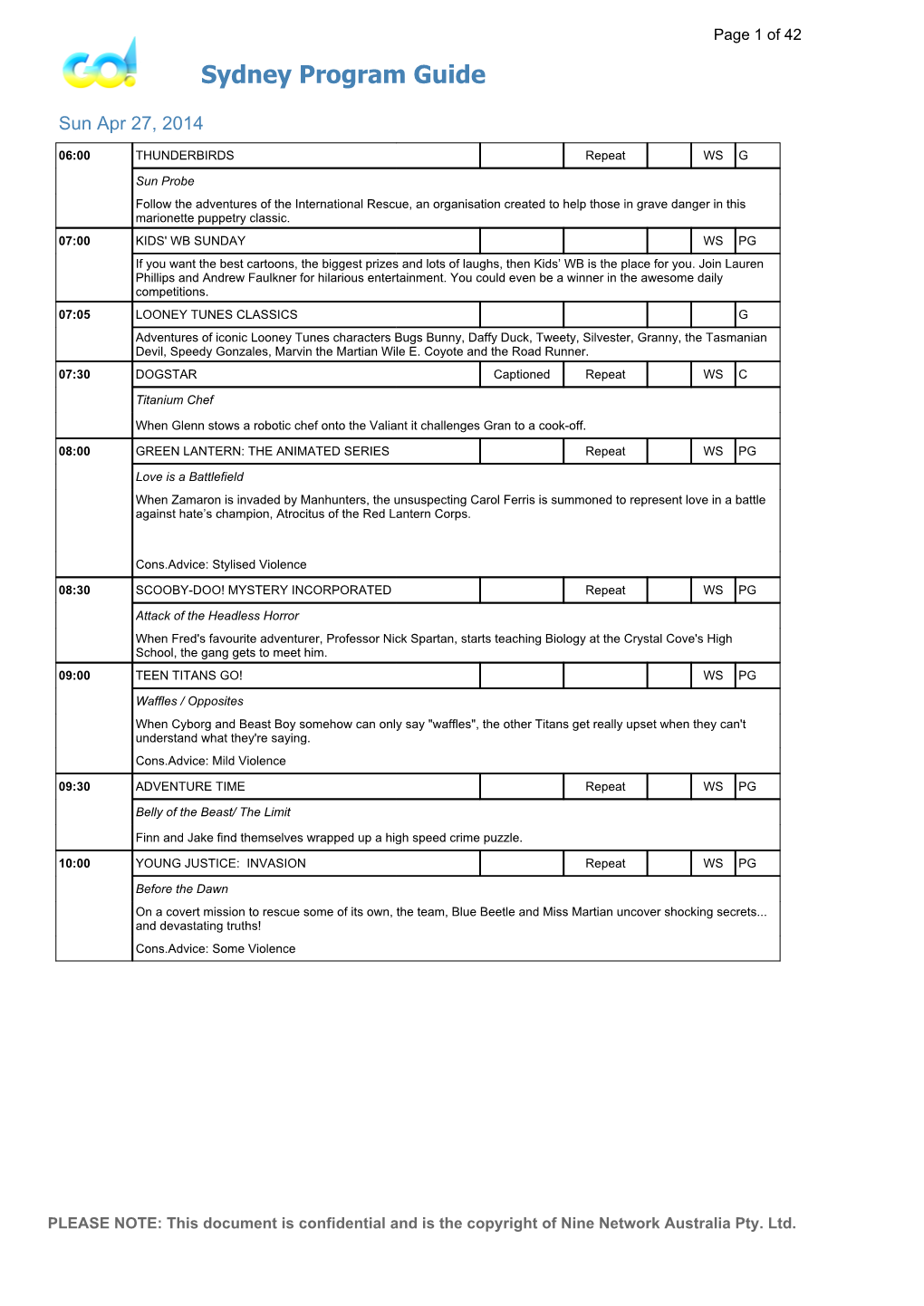 Sydney Program Guide