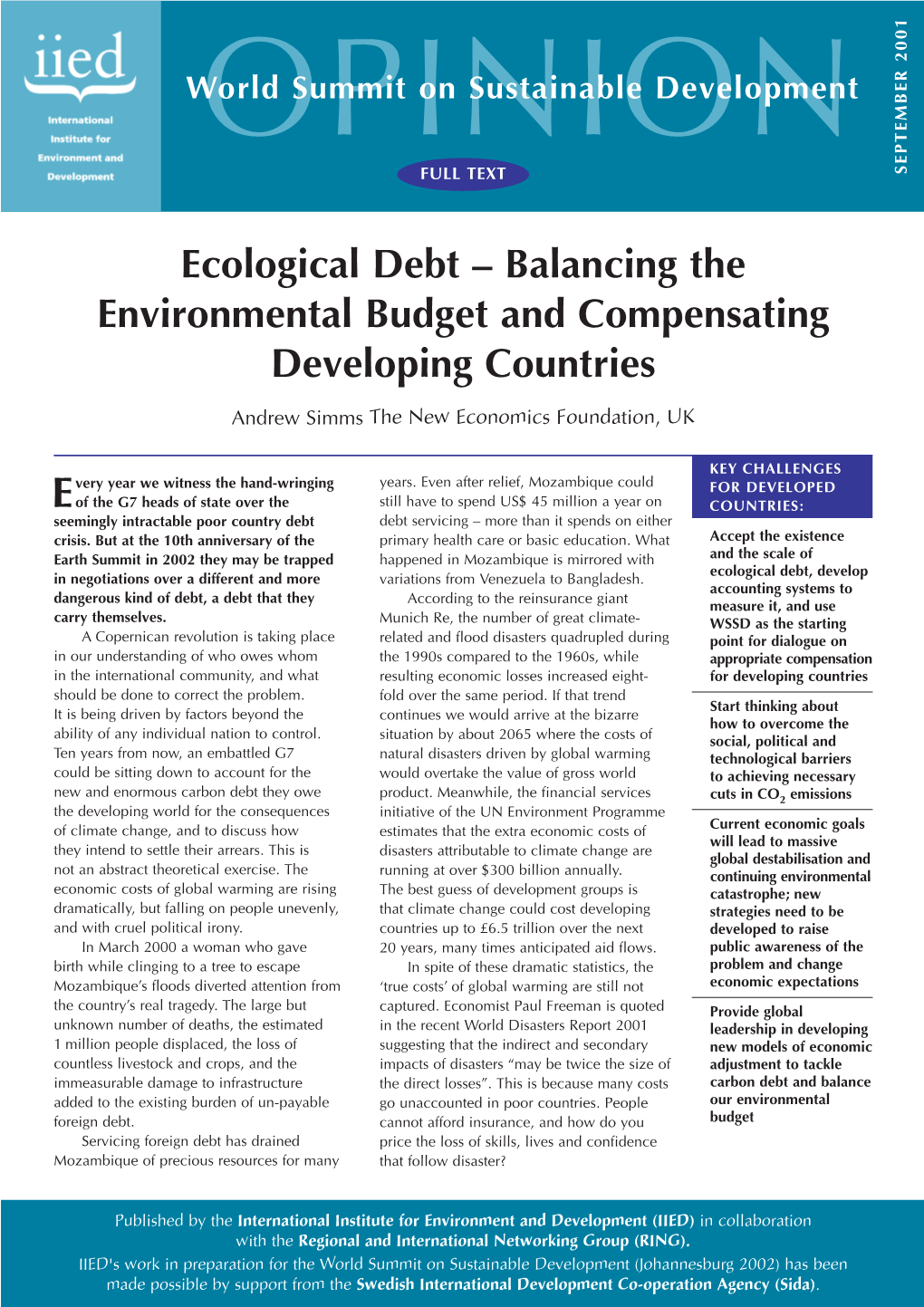 Ecological Debt – Balancing the Environmental Budget and Compensating Developing Countries