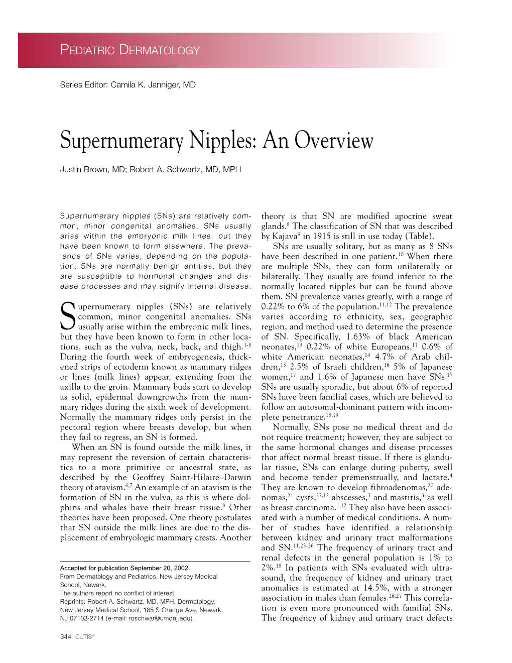 Supernumerary Nipples: an Overview