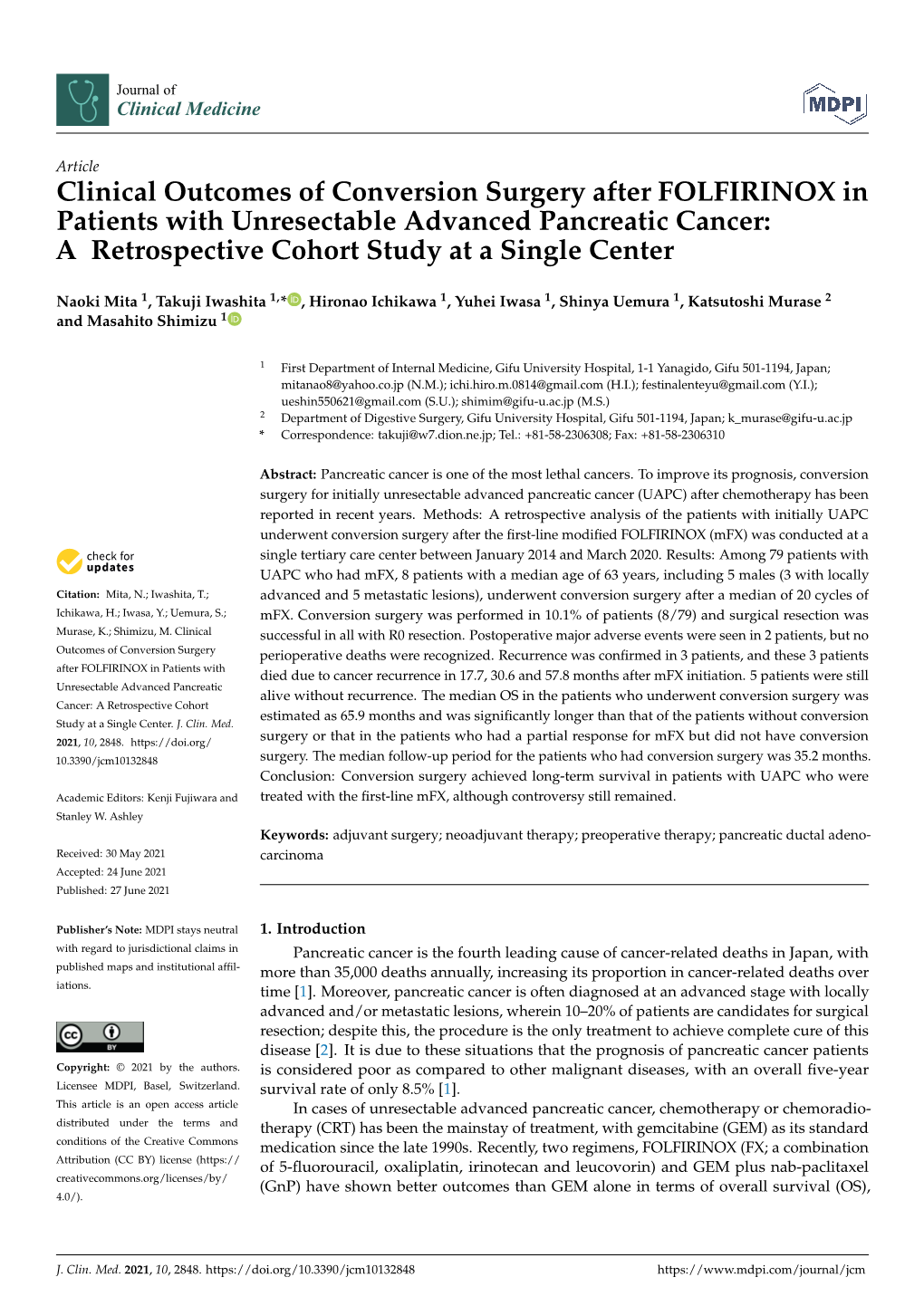 Clinical Outcomes of Conversion Surgery After FOLFIRINOX in Patients with Unresectable Advanced Pancreatic Cancer: a Retrospective Cohort Study at a Single Center