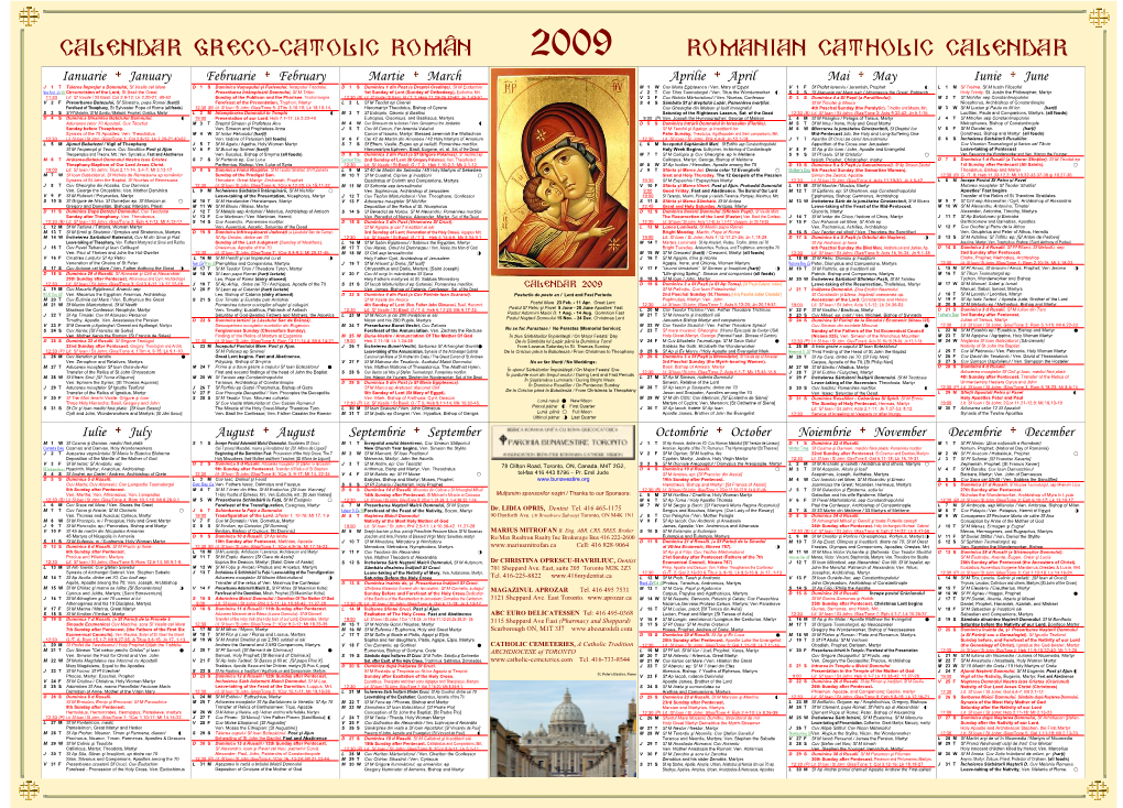 Calendar Greco-Catolic Român 2009 Romanian Catholic Calendar