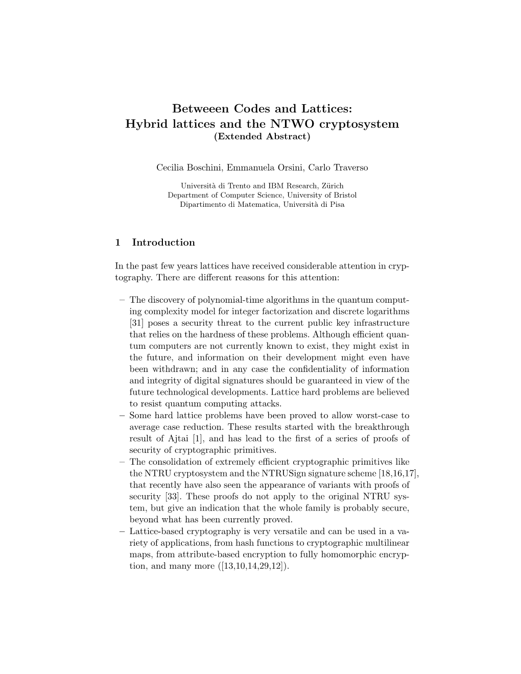 Hybrid Lattices and the NTWO Cryptosystem (Extended Abstract)