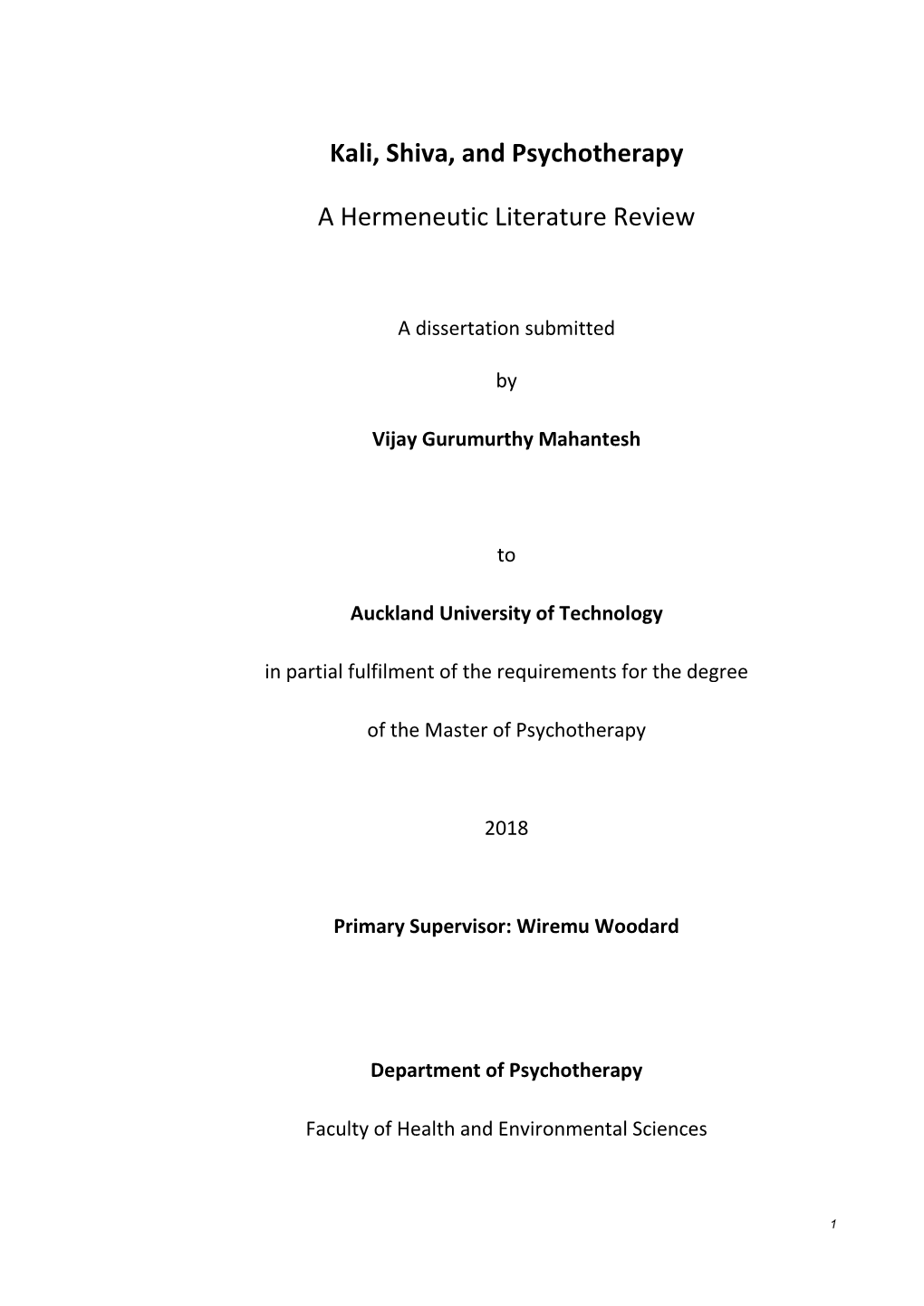 Kali, Shiva, and Psychotherapy a Hermeneutic Literature Review