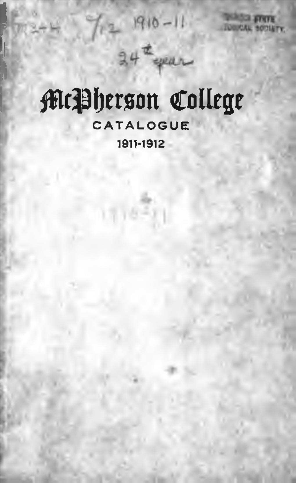 Mcpherson College CATALOGUE 1911-1912