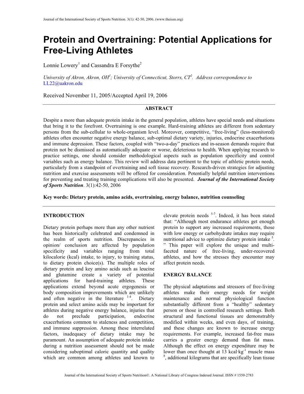 Protein and Overtraining: Potential Applications for Free-Living Athletes