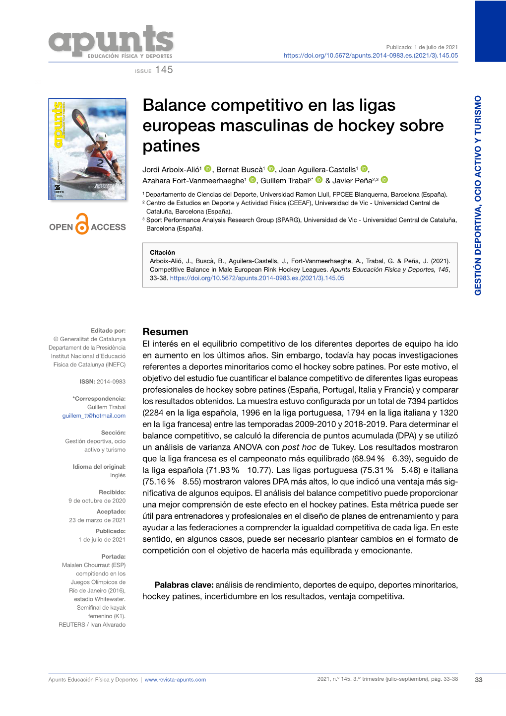 Balance Competitivo En Las Ligas Europeas Masculinas De Hockey Sobre Patines