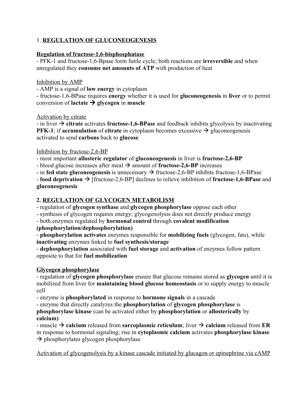 Regulation of Fructose-1,6-Bisphosphatase