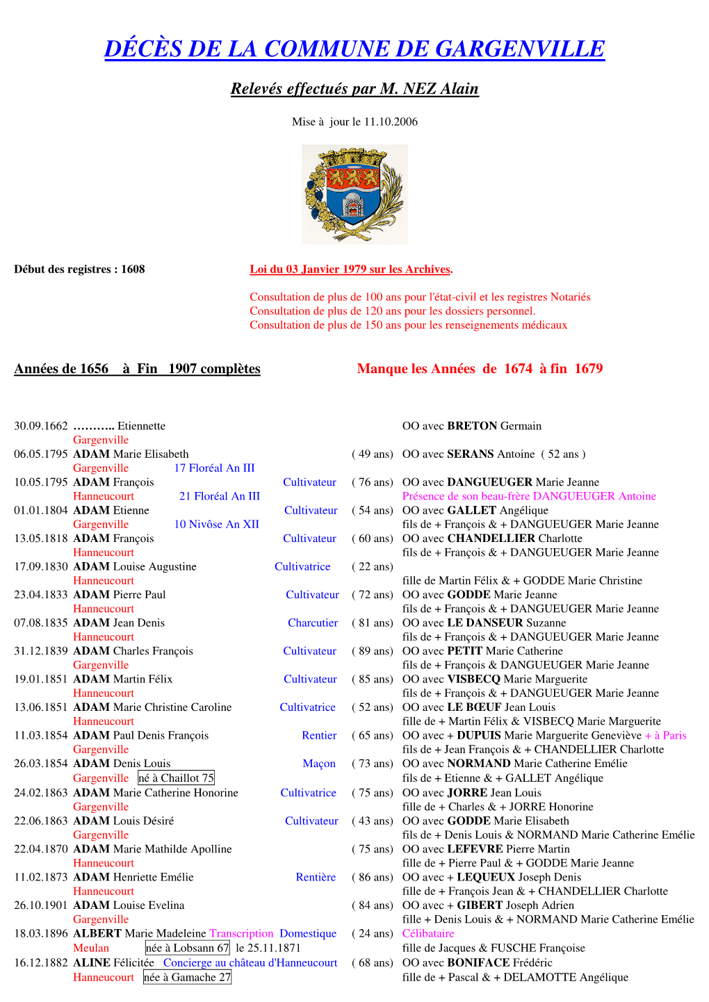 Décès De La Commune De Gargenville