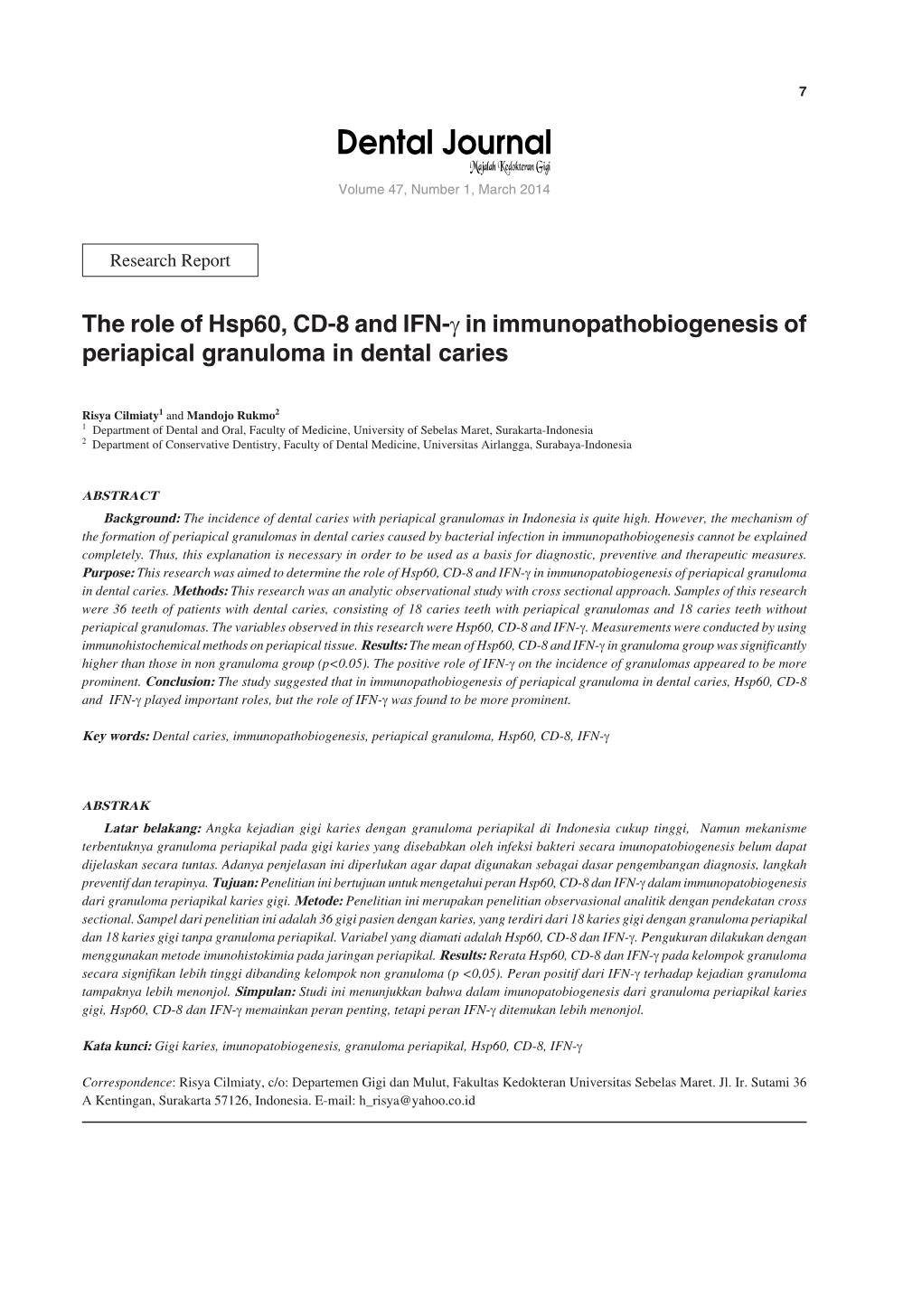 The Role of Hsp 0, CD-8 and IFN-Γ in Immunopathobiogenesis Of