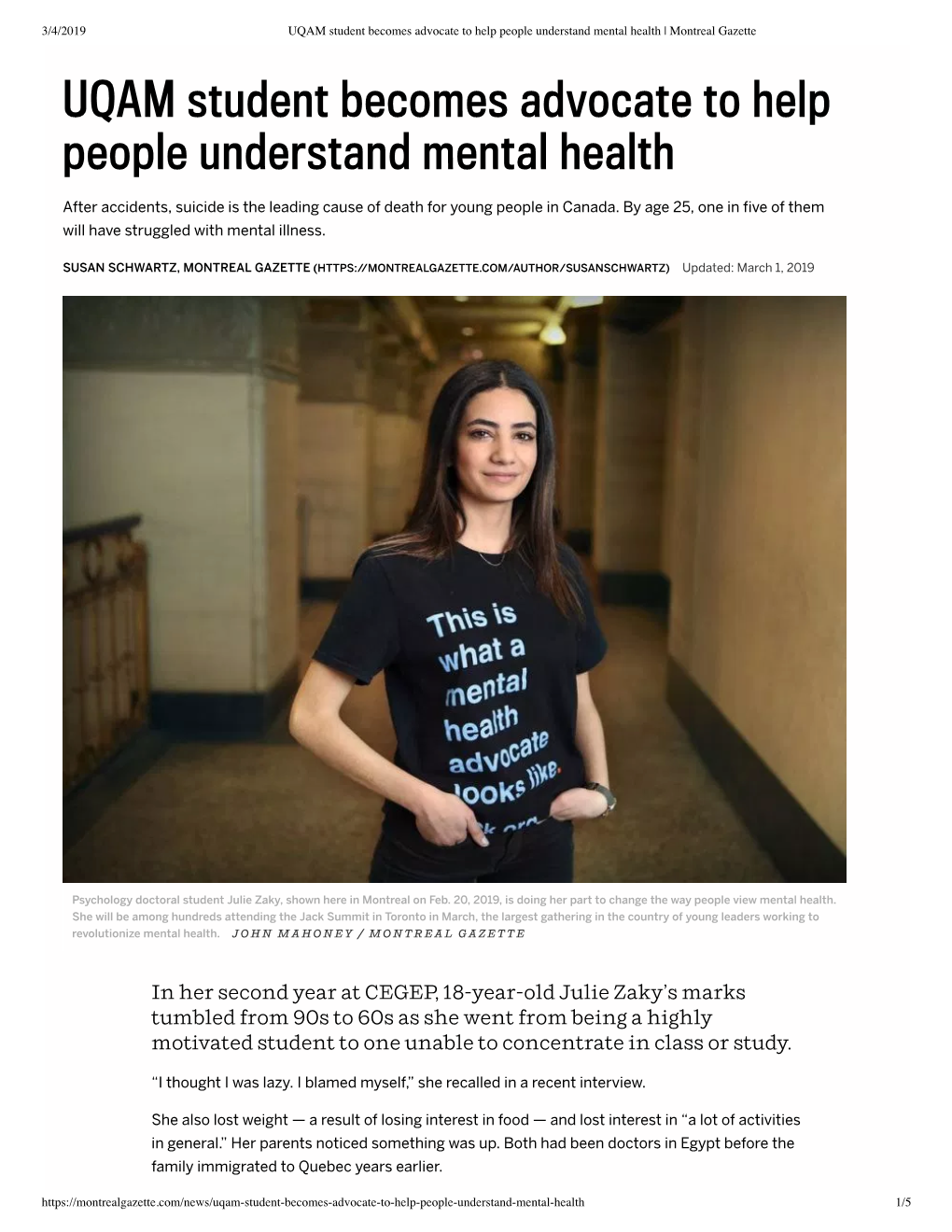 UQAM Student Becomes Advocate to Help P...Stand Mental Health | Montreal Gazette